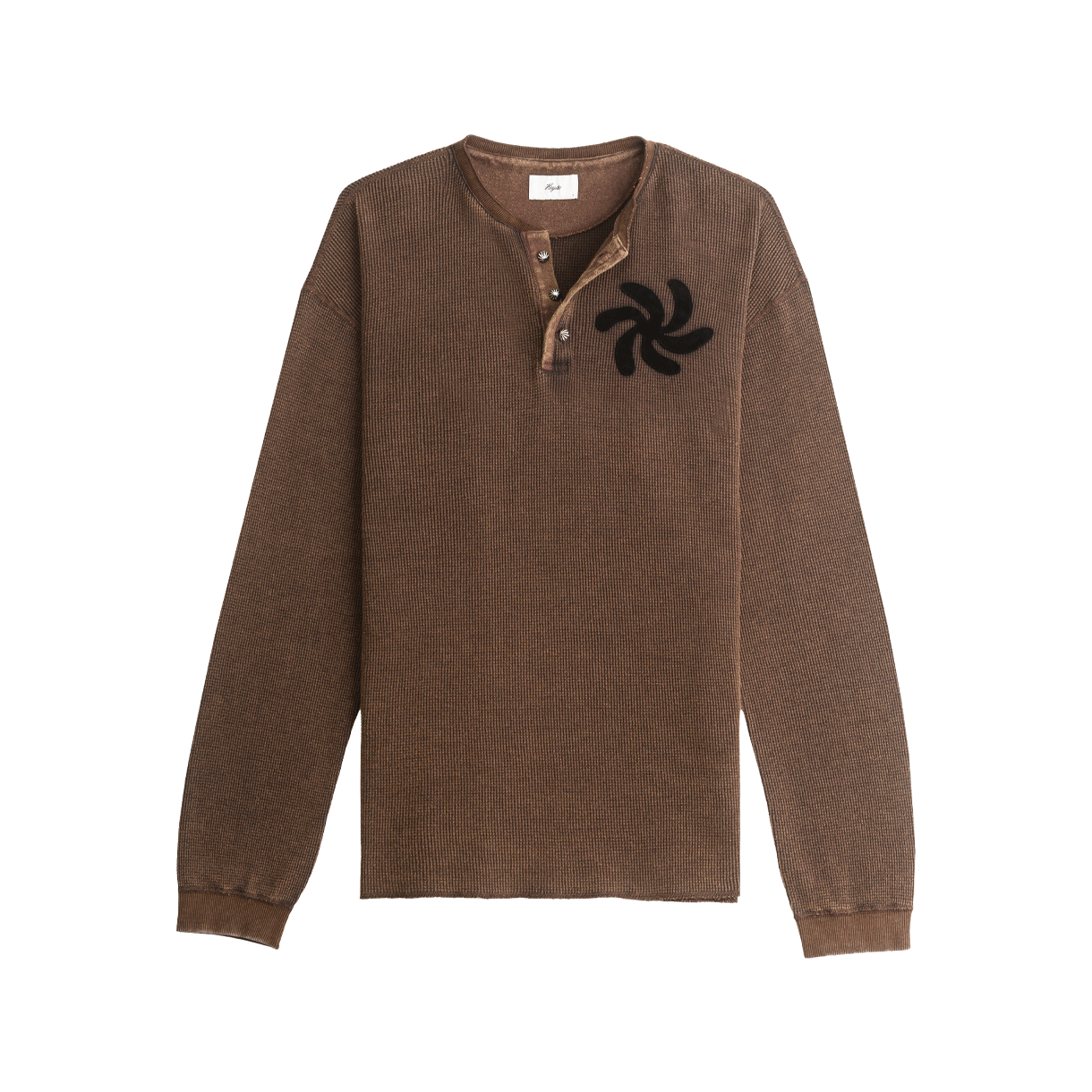 253-EVTKHS-THS-ep HEYSTE Emblem Vintage Thermal Knit Henley Shirt Espresso