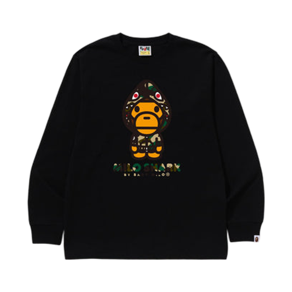 베이프 퍼스트 카모 마일로 샤크 FZH 롱슬리브 티셔츠 블랙 옐로우(BAPE 1st Camo Milo Shark FZH L/S T-Shirt Black Yellow) - 1