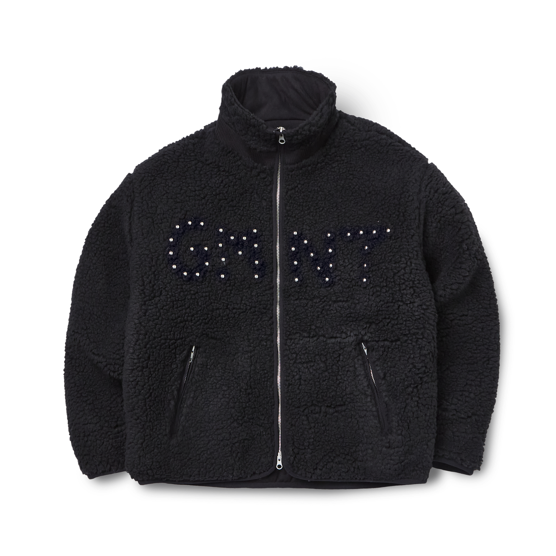 25WTGFJK01BK Garments Fab Flower Crochet Sherpa Jacket Black