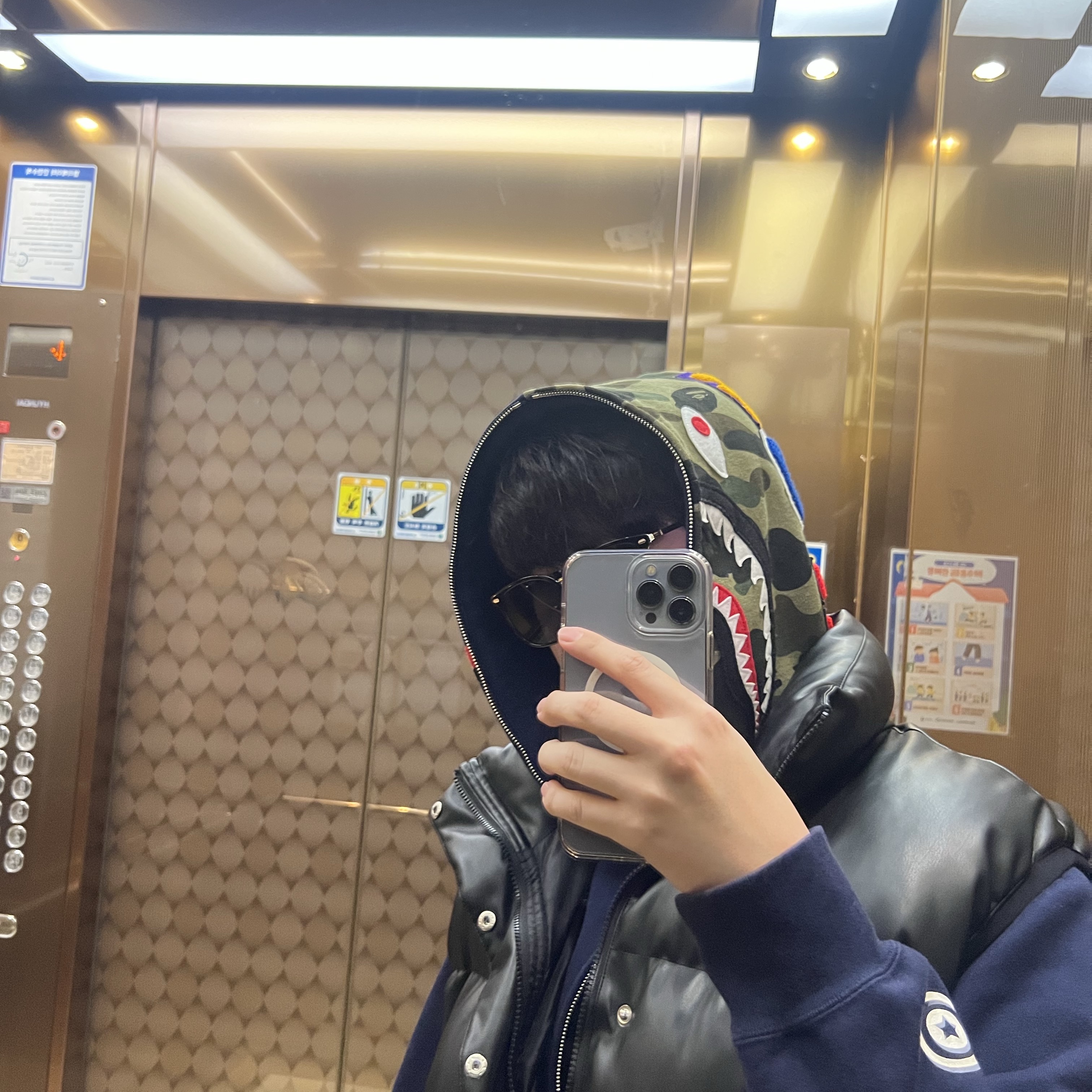 BAPE 1st Camo Shark Full Zip Hoodie Black 착용 스타일