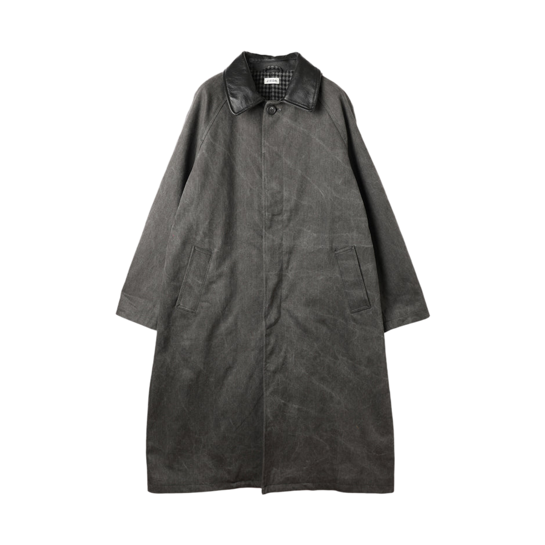 지에다 레더 칼라 페이드 오버 코트 블랙(Jieda Leather Collar Fade Over Coat Black)