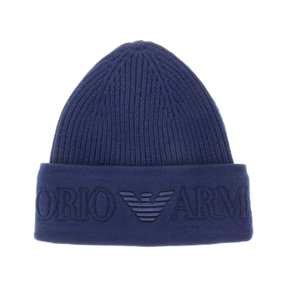 EM003750AF19896UB109 Emporio Armani Logo Brim Wool Beanie Navy Blue