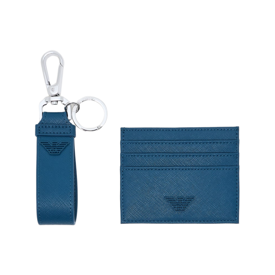 EM003598AF13666U9233 Emporio Armani Regenerated Saffiano Keyring and Card Holder ASV Gift Box Blue