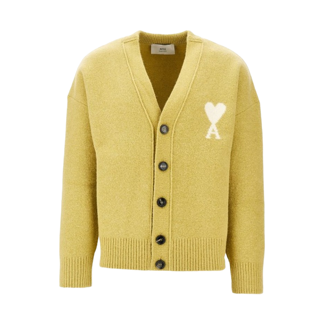 UKC365-KN0135-3993 AMI de Coeur Cardigan in Alpaca Knit Lime Green Off White