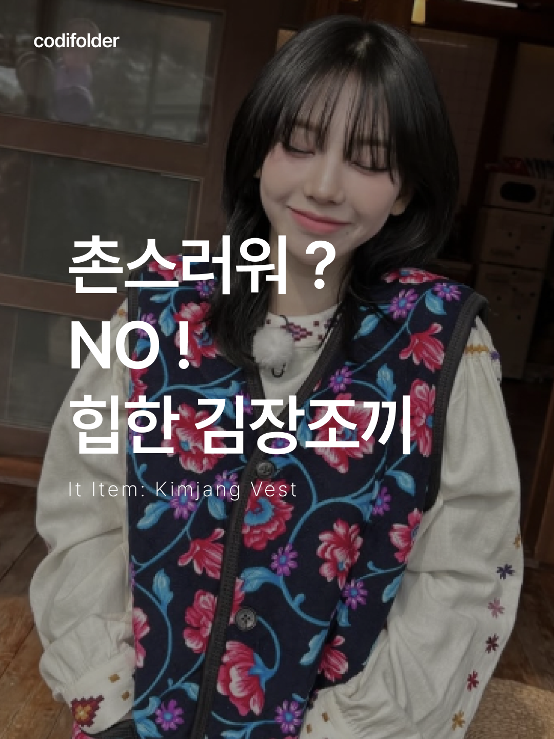 Spao x Manggom Grandma's Kimchi Vest Blue 착용 스타일 - 1