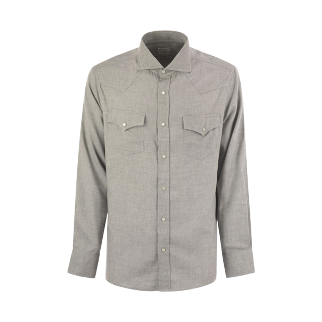 MY6374008-C045 Brunello Cucinelli Stretch Cotton Chevron Flannel Easy Fit Western Shirt Grey