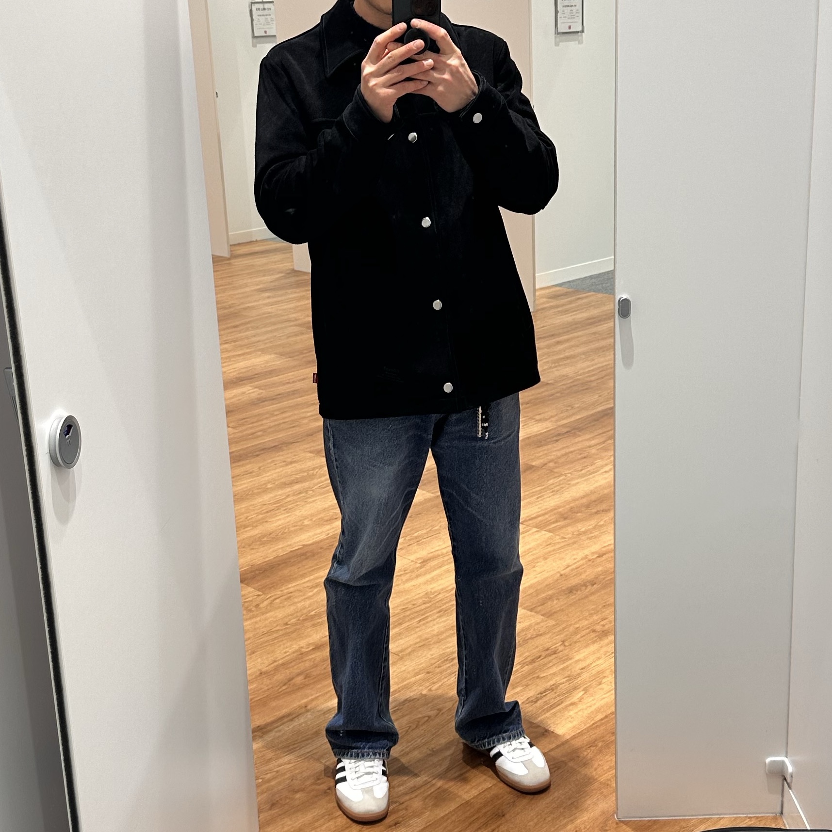 Levi's x JJJJound Suede Coach Jacket Black 착용 스타일