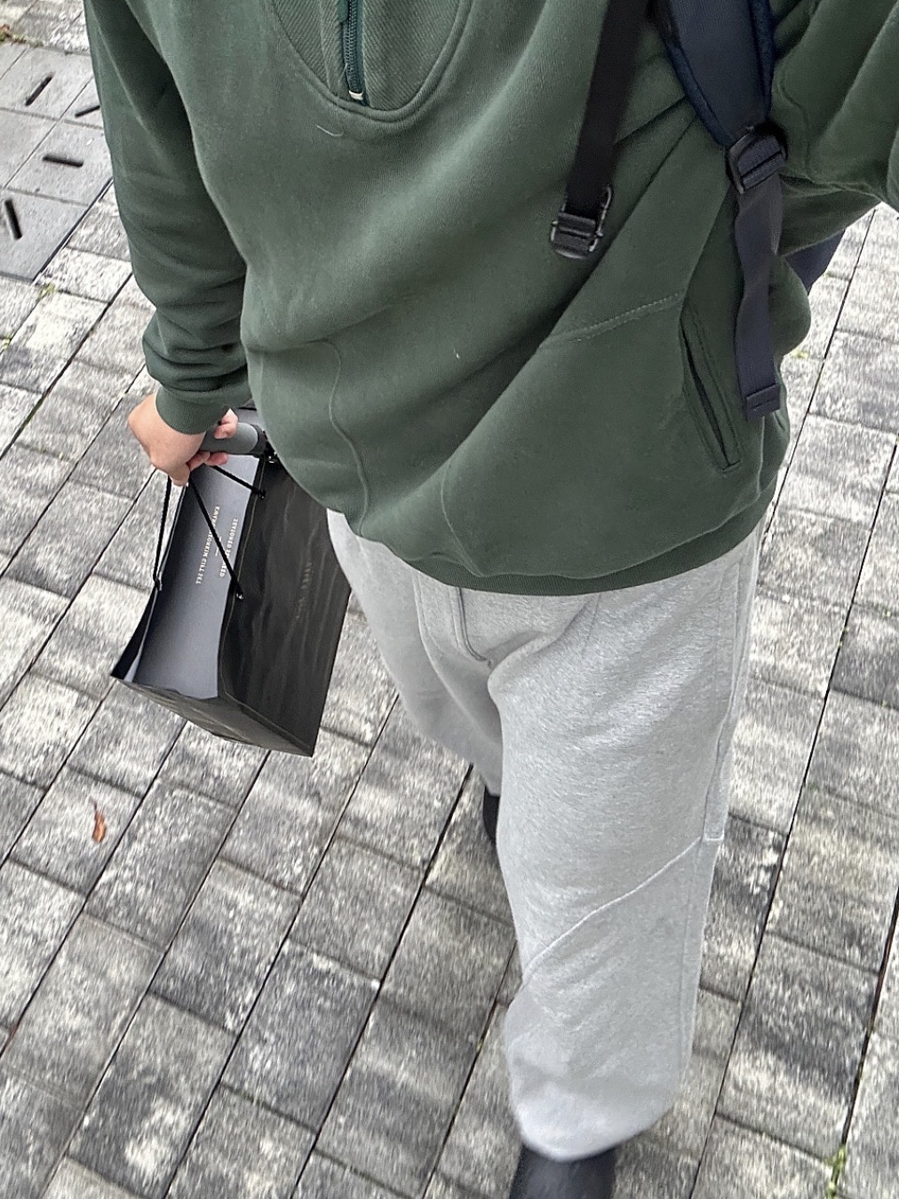 Undermycar Mu.112 Original Logo Curve Line Stitch Bonded Sweat Pants Melange Gray 착용 스타일