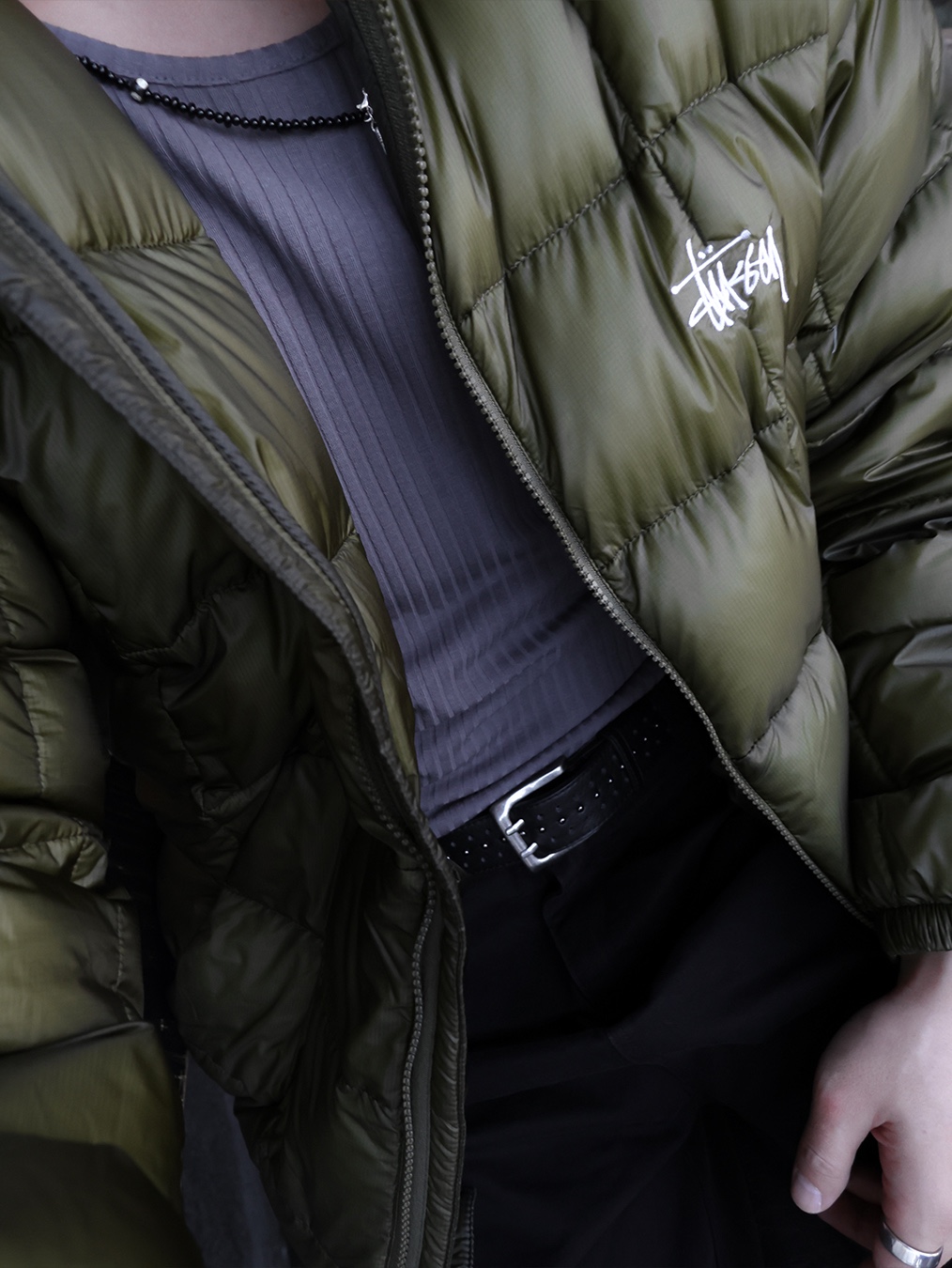 Stussy Midweight Puffer Black, Stussy Midweight Puffer Olive 착용 스타일 - 4
