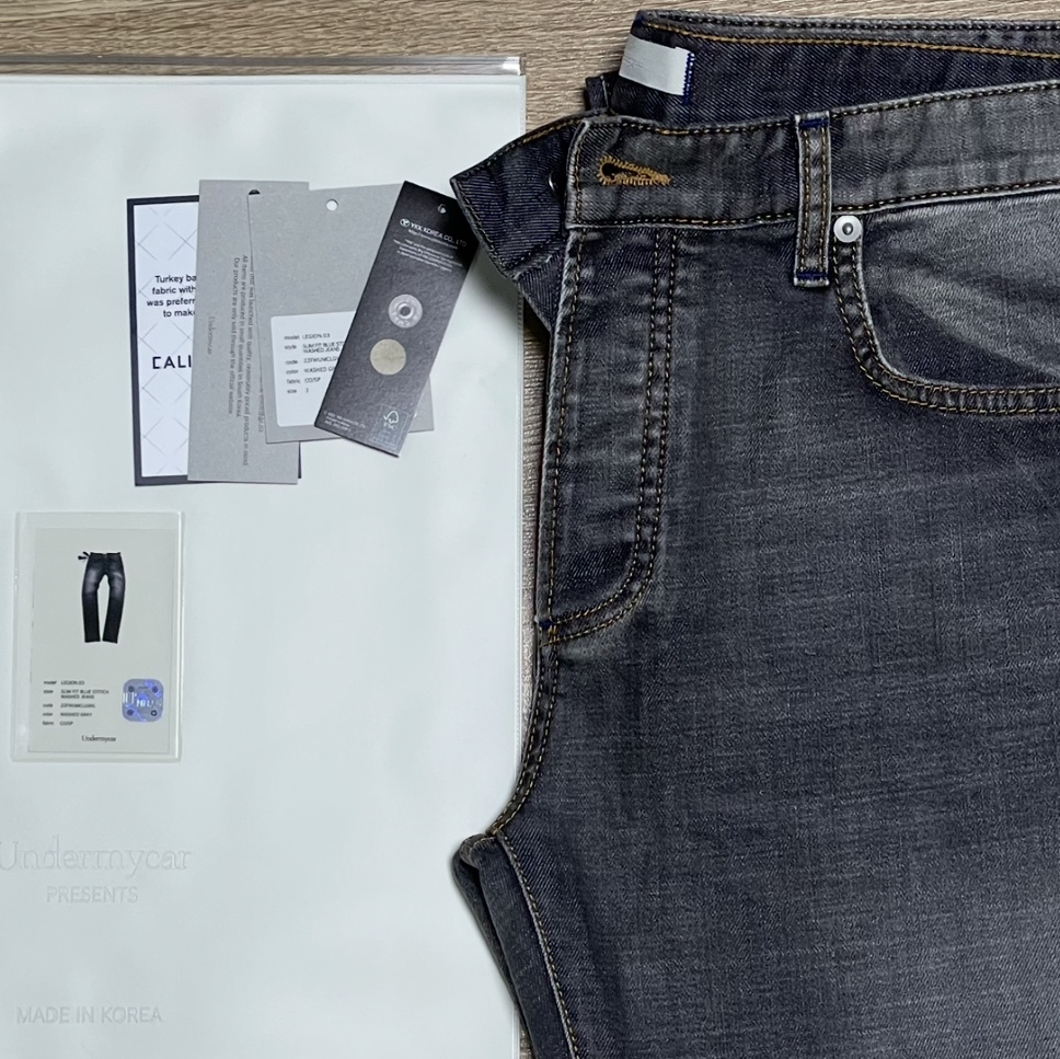Undermycar Legion.03 Slim Fit Blue Stitch Washed Jeans Washed Gray 착용 스타일