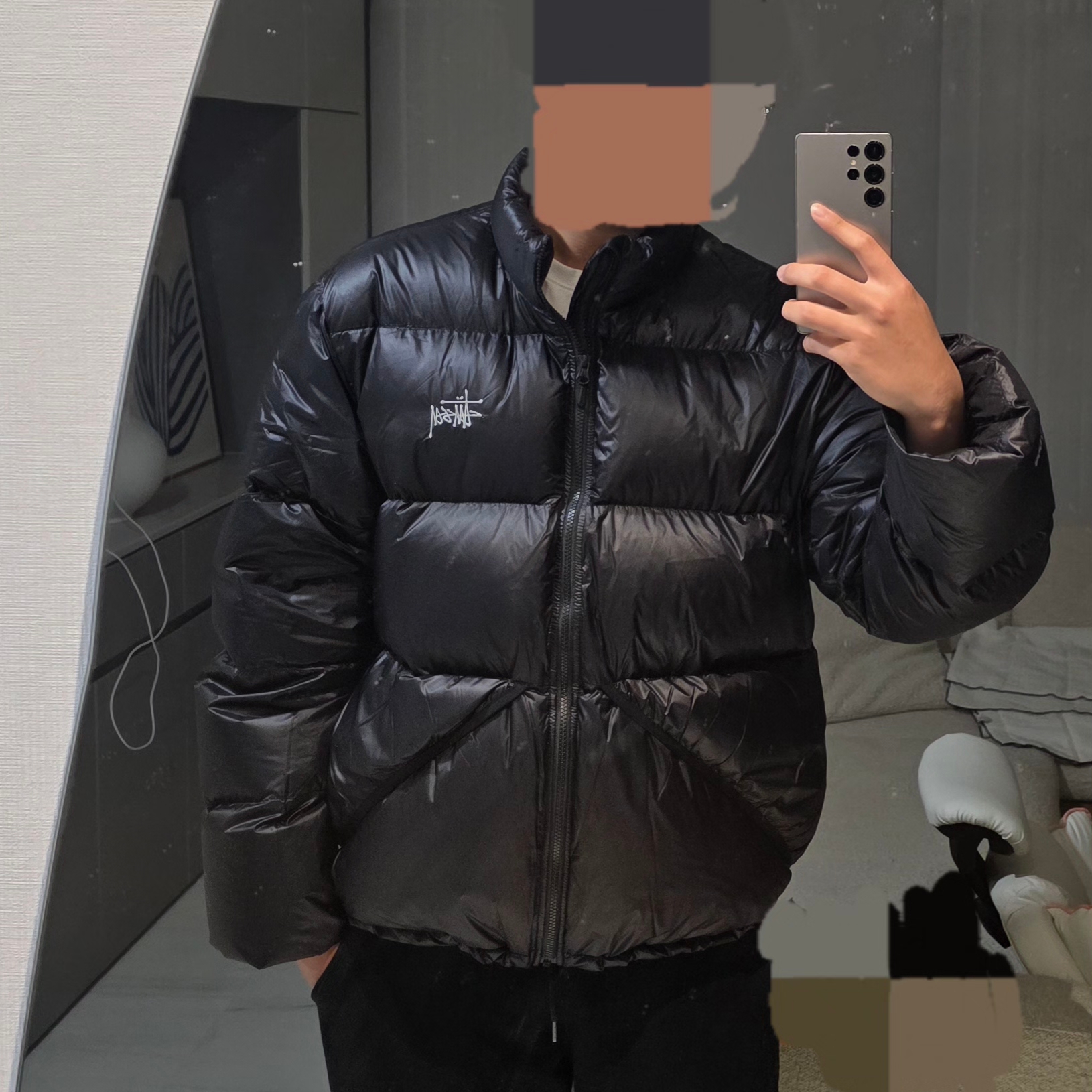 Stussy Micro Ripstop Down Jacket Jet Black 착용 스타일