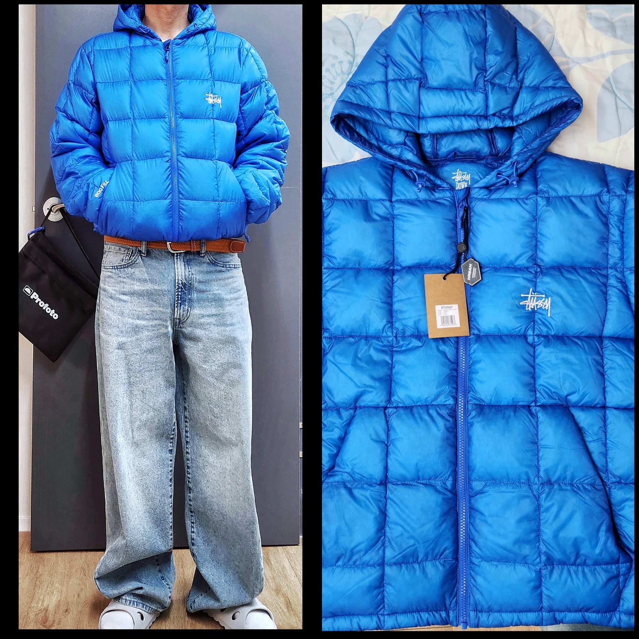 Stussy Midweight Hooded Puffer Blue 착용 스타일