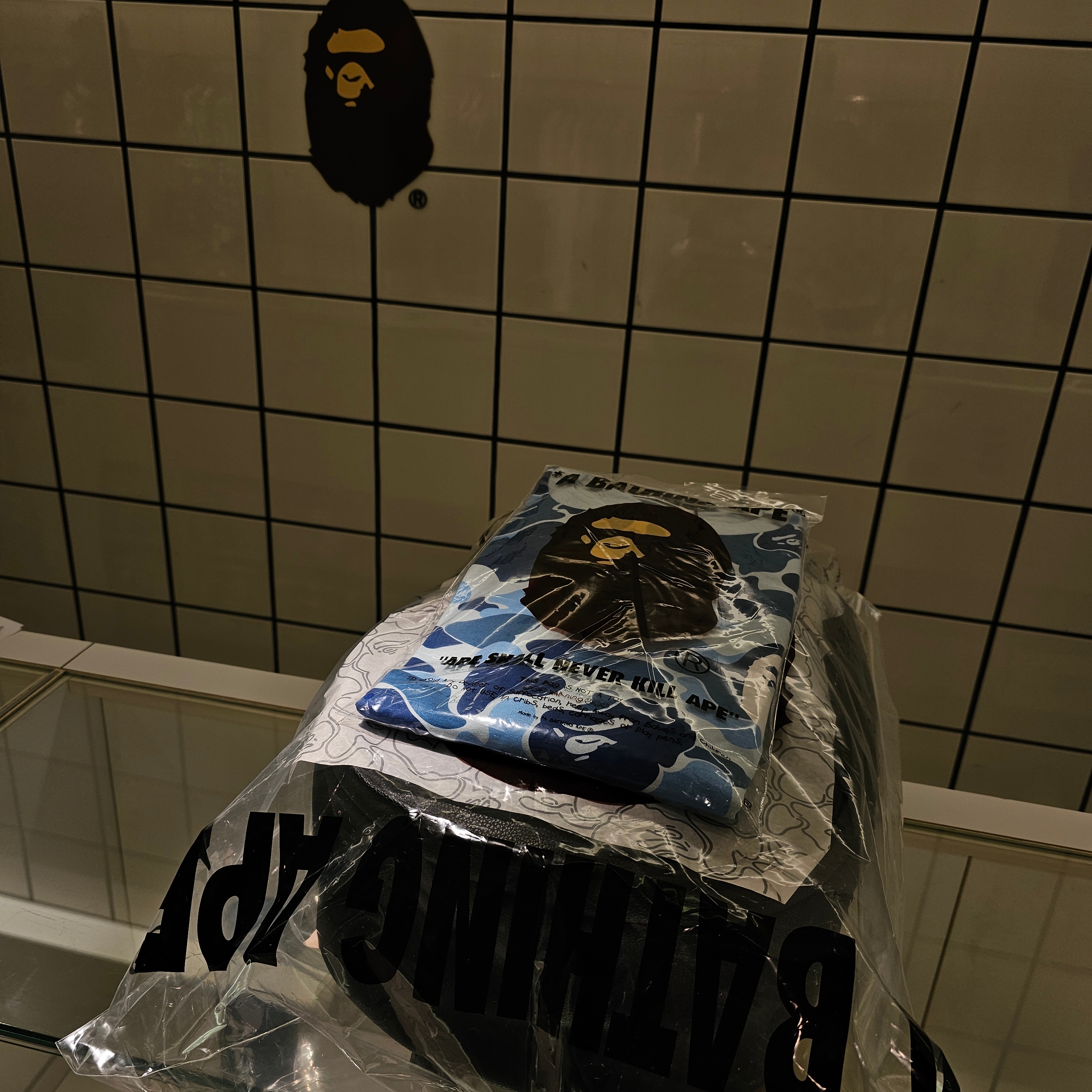 BAPE Shark Day Pack Black, BAPE 111 ABC Camo ASNKA T-Shirt Blue 착용 스타일