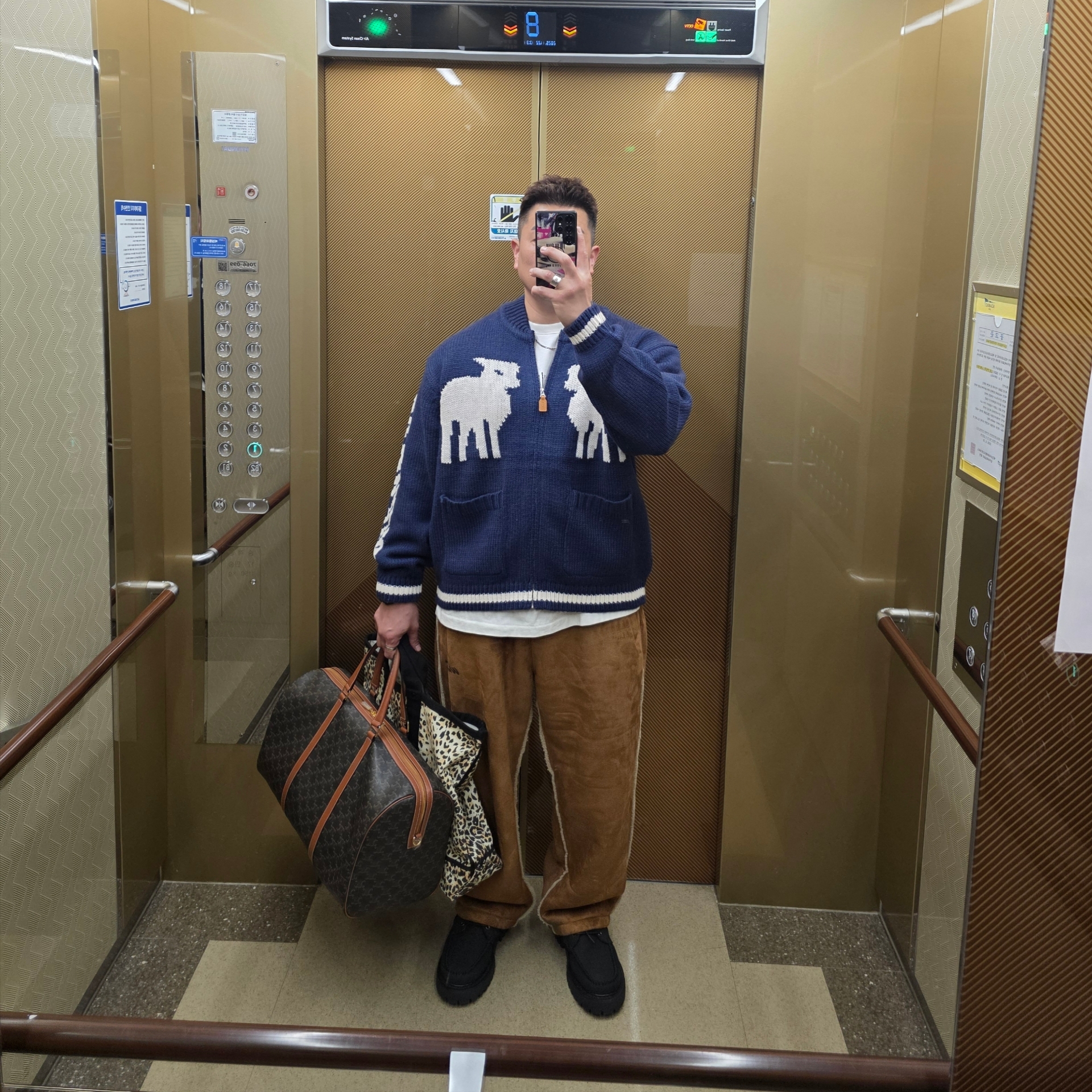 Celine Boston Bag in Triomphe Canvas Calfskin Tan, LOSTGARDEN Harbor Black 착용 스타일