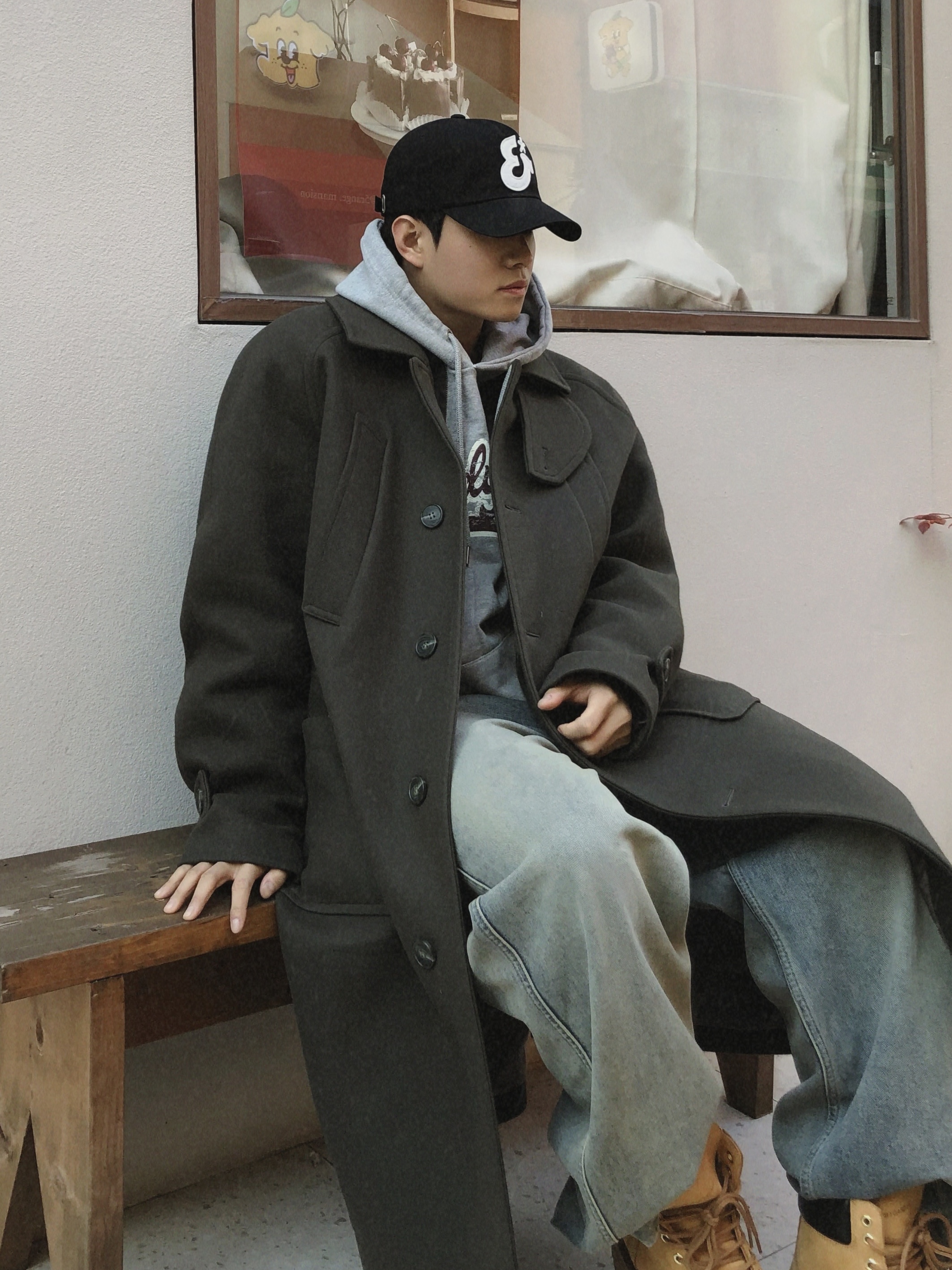 Undermycar Legion.02 Balmacaan Oversized Wool Coat Khaki, LOSTGARDEN Route Tan 착용 스타일 - 3