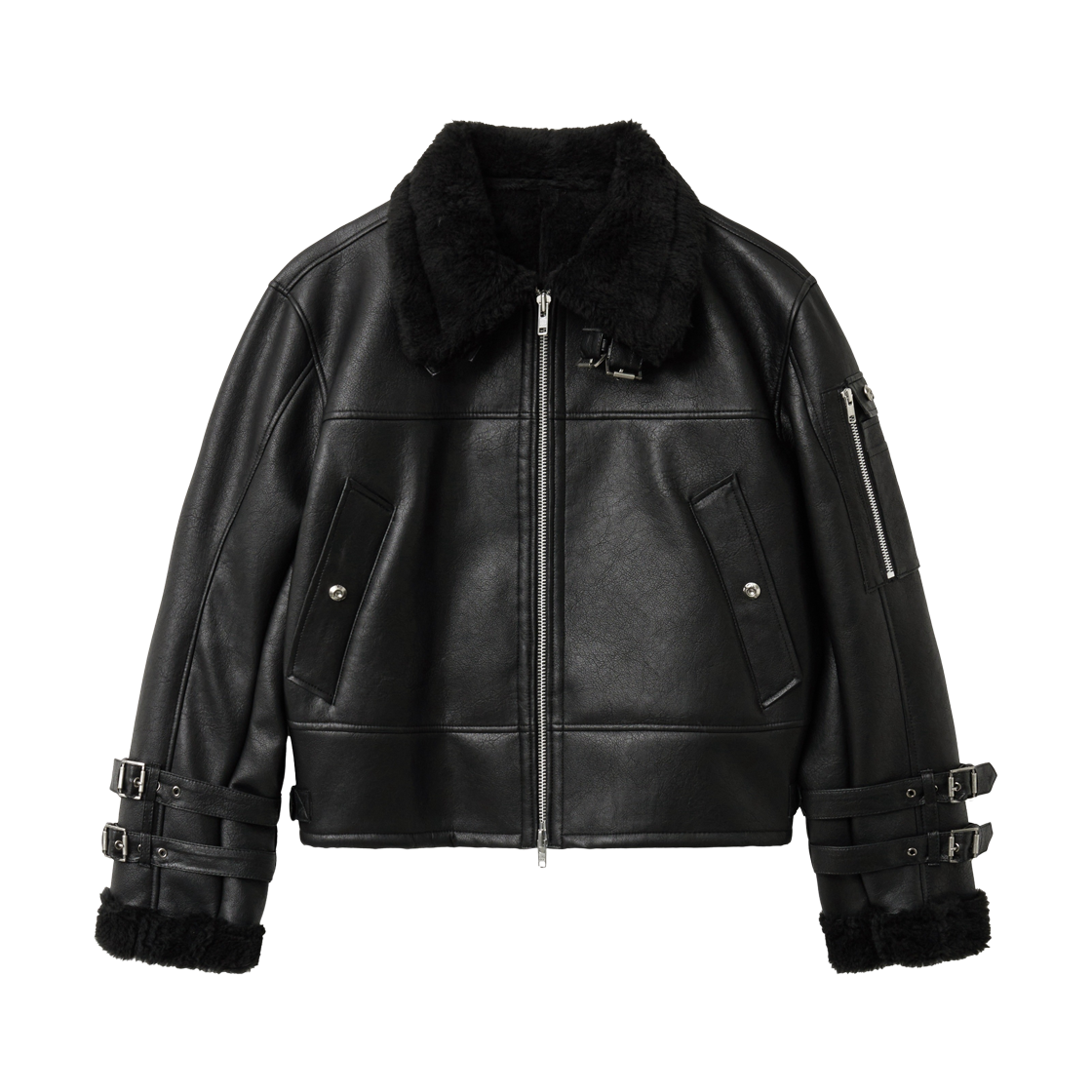 알렌느 x 포그서비스 3D 벨티드 포우 시어링 크롭 자켓(Haleine x Pog Service 3D Belted Faux Shearling Cropped Jacket (WJ438))
