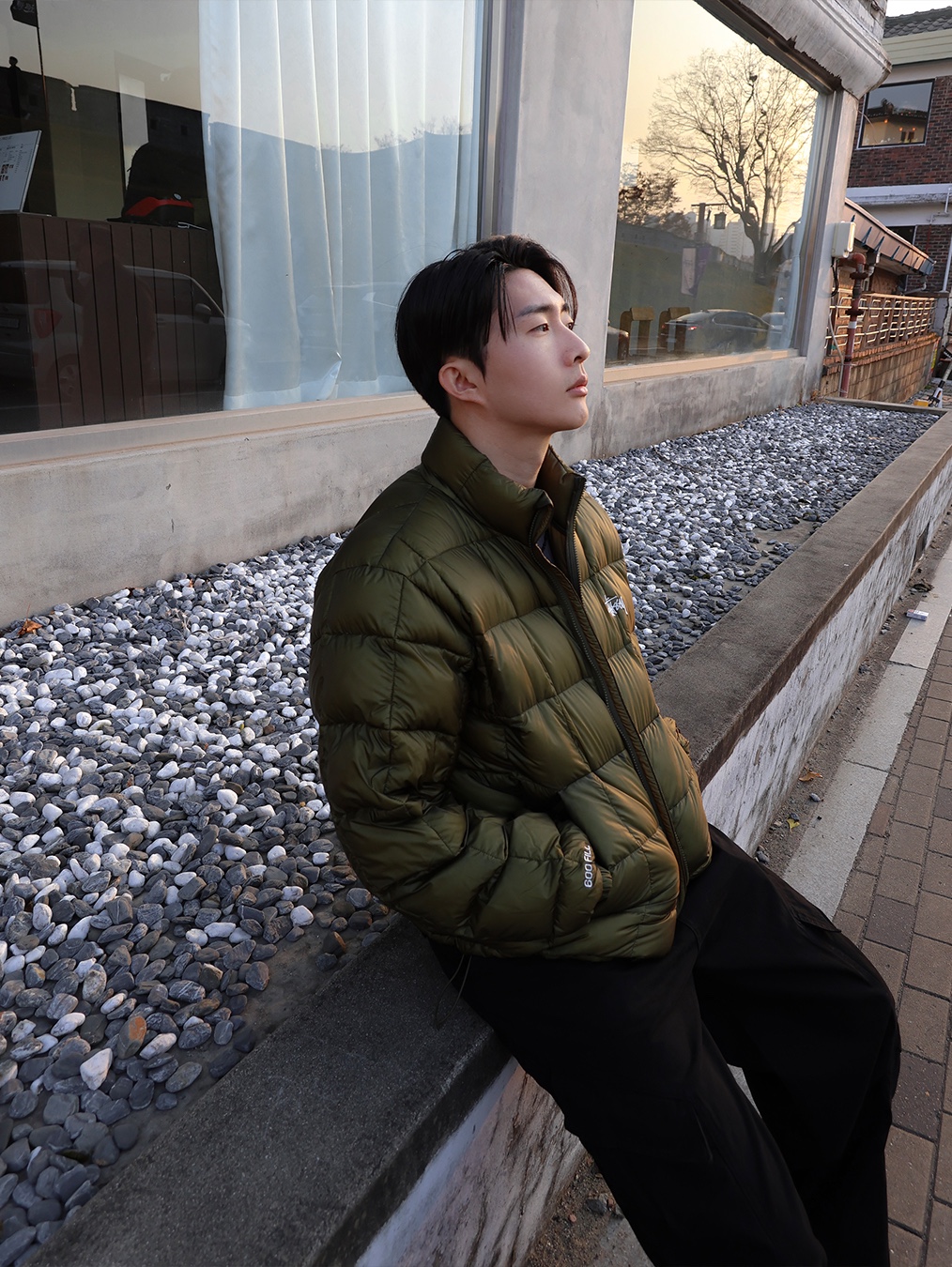 Stussy Midweight Puffer Black, Stussy Midweight Puffer Olive 착용 스타일 - 1