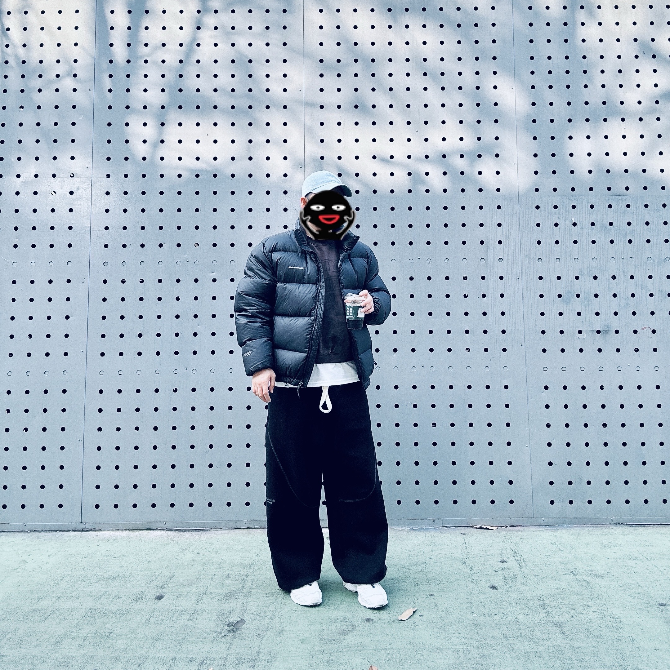 Undermycar Mu.112 Original Logo Curve Line Stitch Bonded Sweat Pants Black, Salomon XT-6 ADV White 착용 스타일