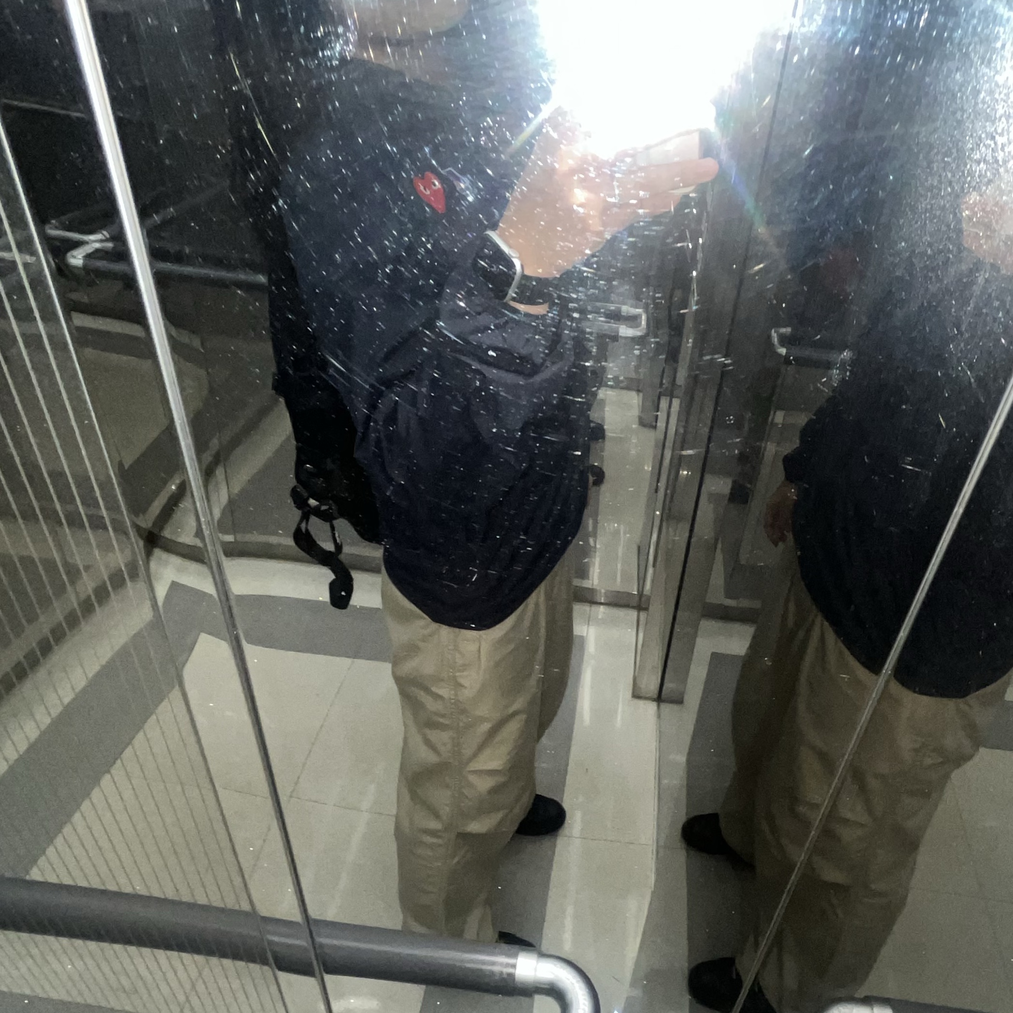 Play Comme des Garcons x K-Way Full Zip Jacket Navy 착용 스타일 - 2