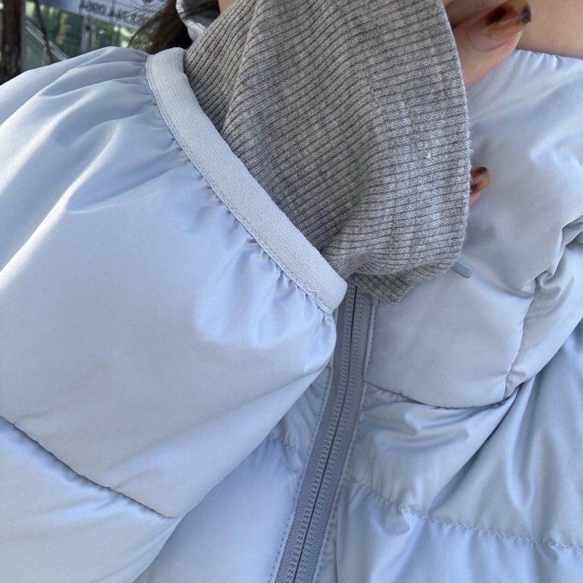 Musinsa Standard City Leisure Hooded Light Down Jacket Cloudy Blue 착용 스타일 - 2