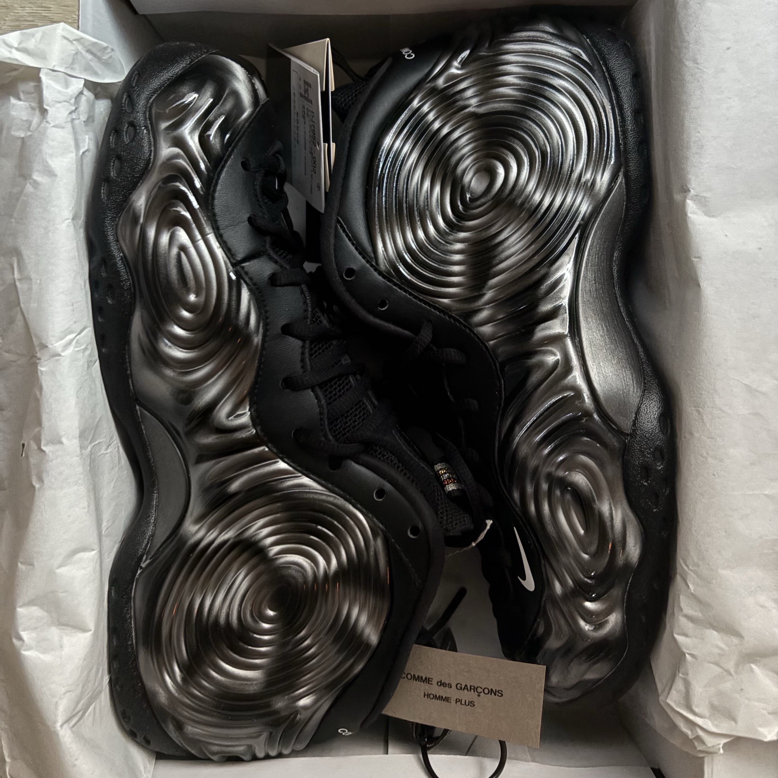 Nike x Comme des Garcons Homme Plus Air Foamposite One SP Black White 착용 스타일