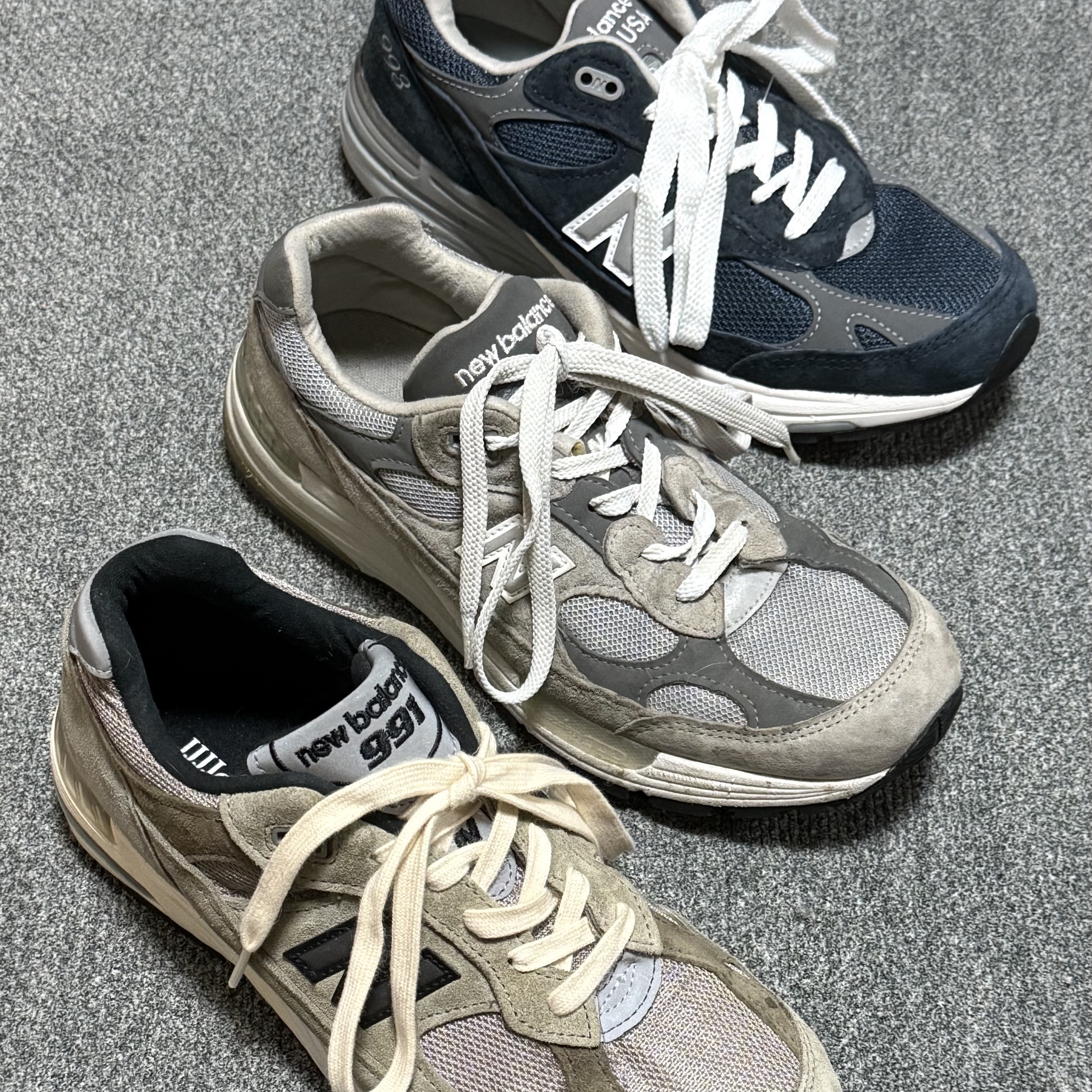 New Balance x JJJJound 991 Made in UK Grey, New Balance 992 Made in USA Grey - D Standard 착용 스타일 - 1