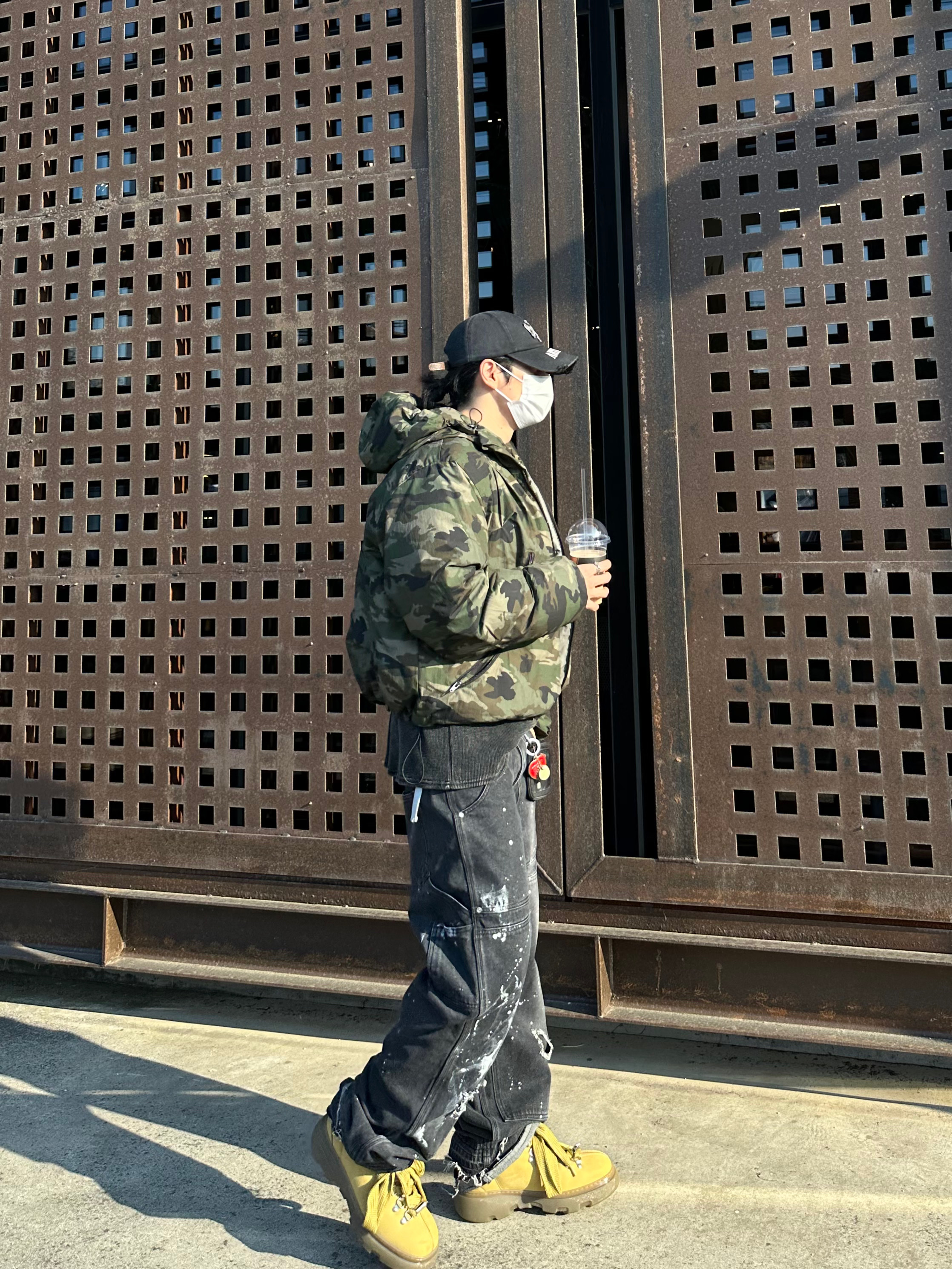 Wapworks Work Double Knee Carpenter Pants, ETCE Cross Destroyed Cap Black 착용 스타일 - 5