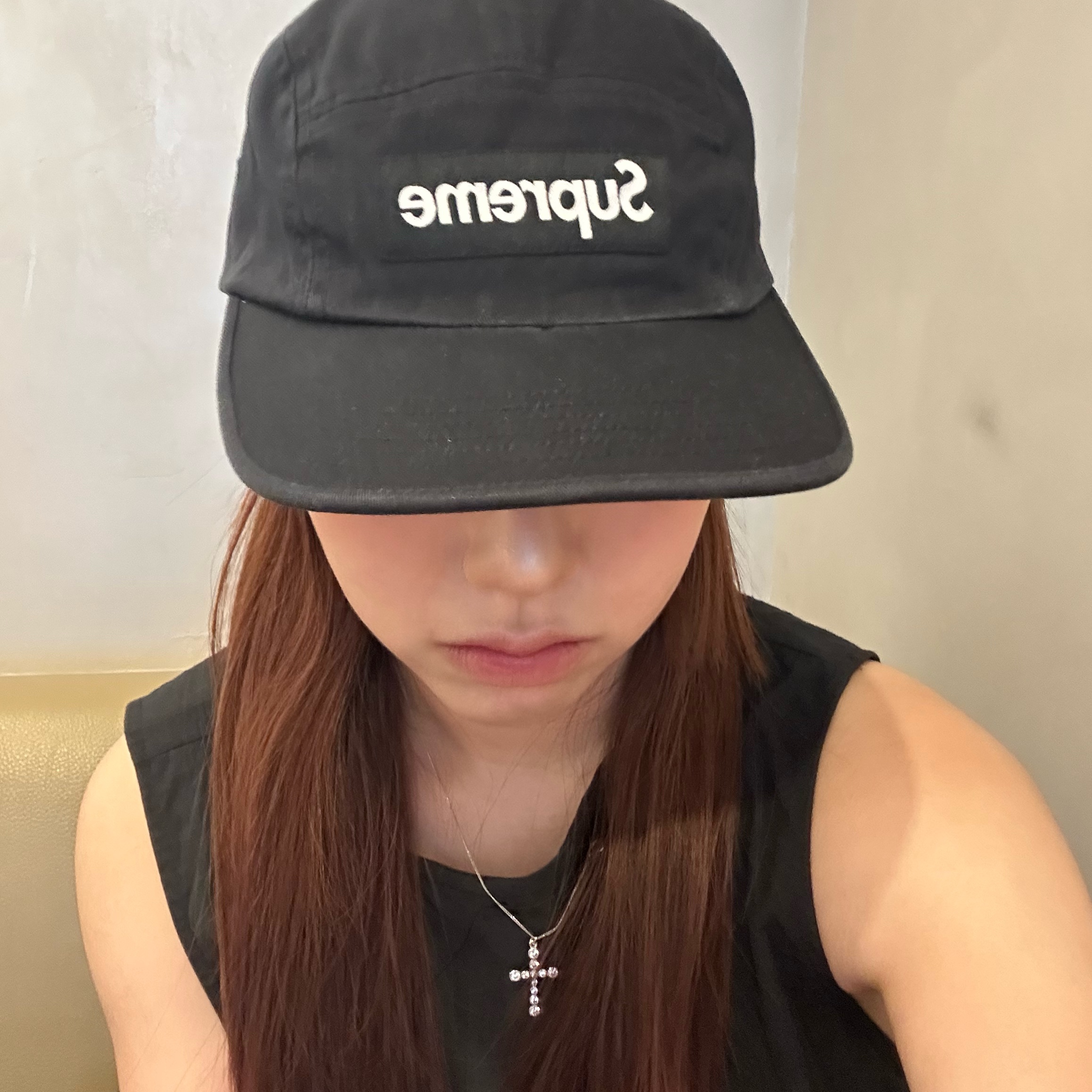 Supreme Washed Chino Twill Camp Cap Black 착용 스타일 - 2