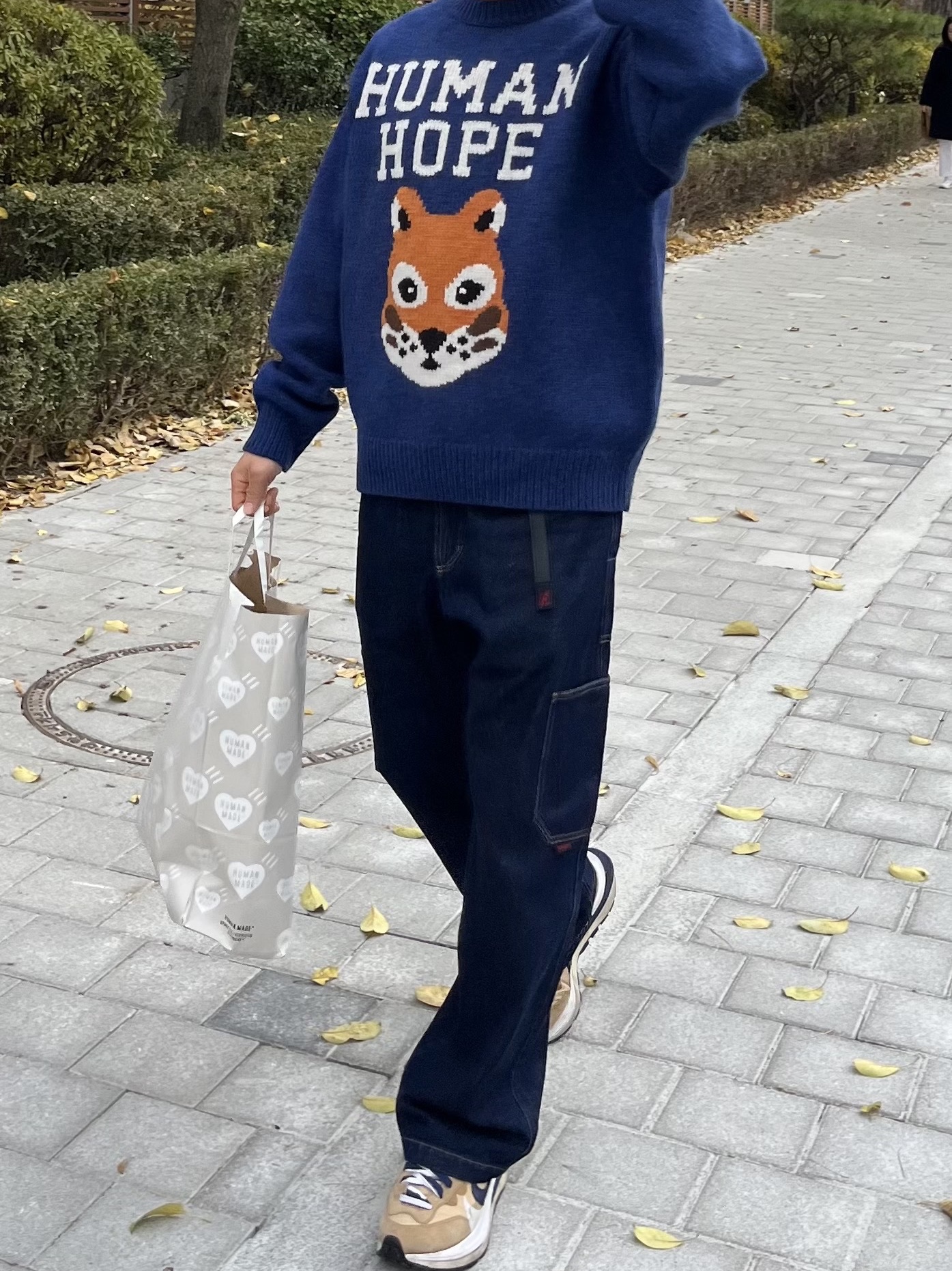 Human Made Human Hope Low Gauge Knit Navy 착용 스타일 - 2