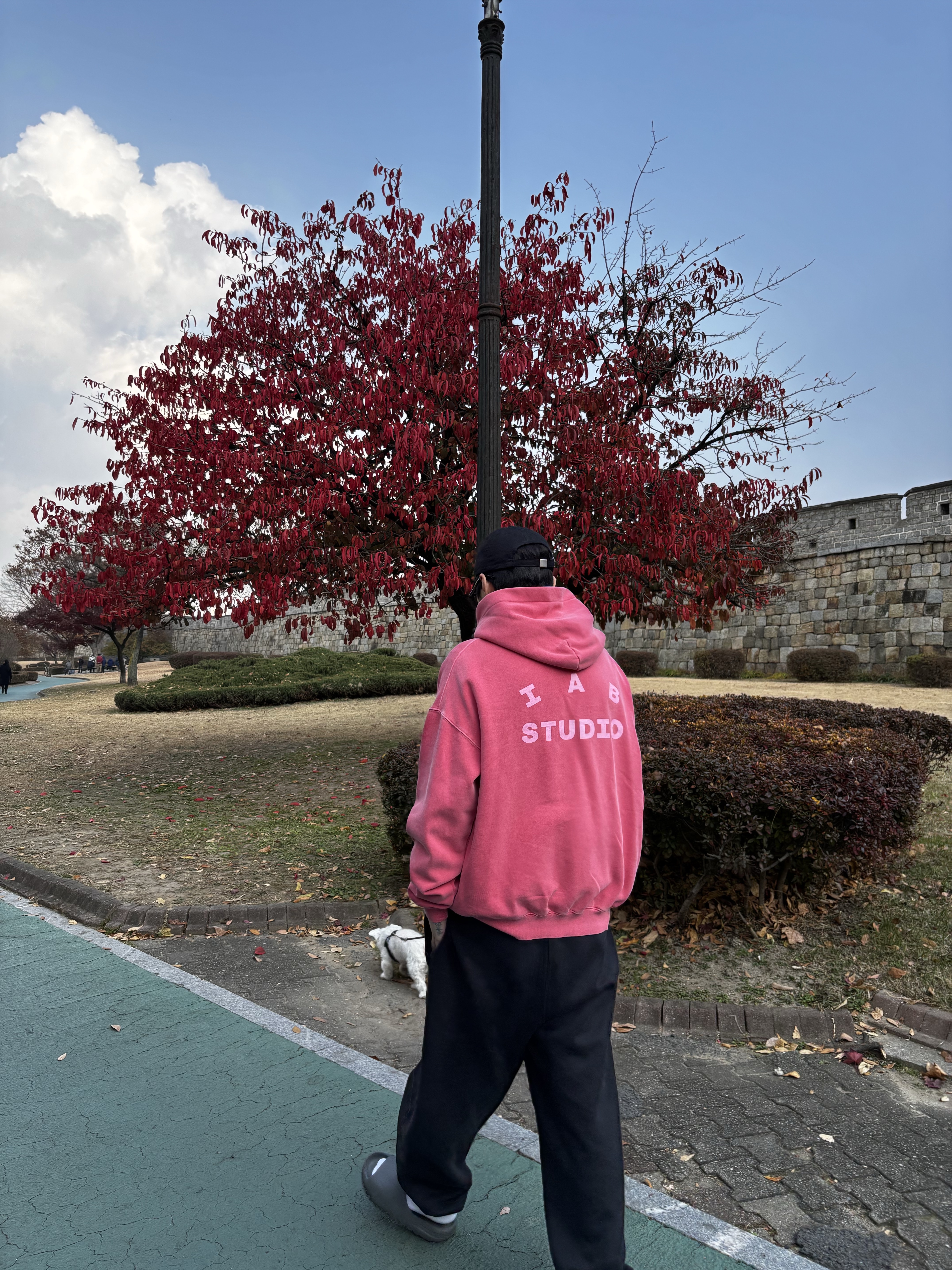 Nike x Stussy NRG Washed Fleece Pants Black (DO5296-010), IAB Studio Pigment Hoodie Coral 착용 스타일 - 5
