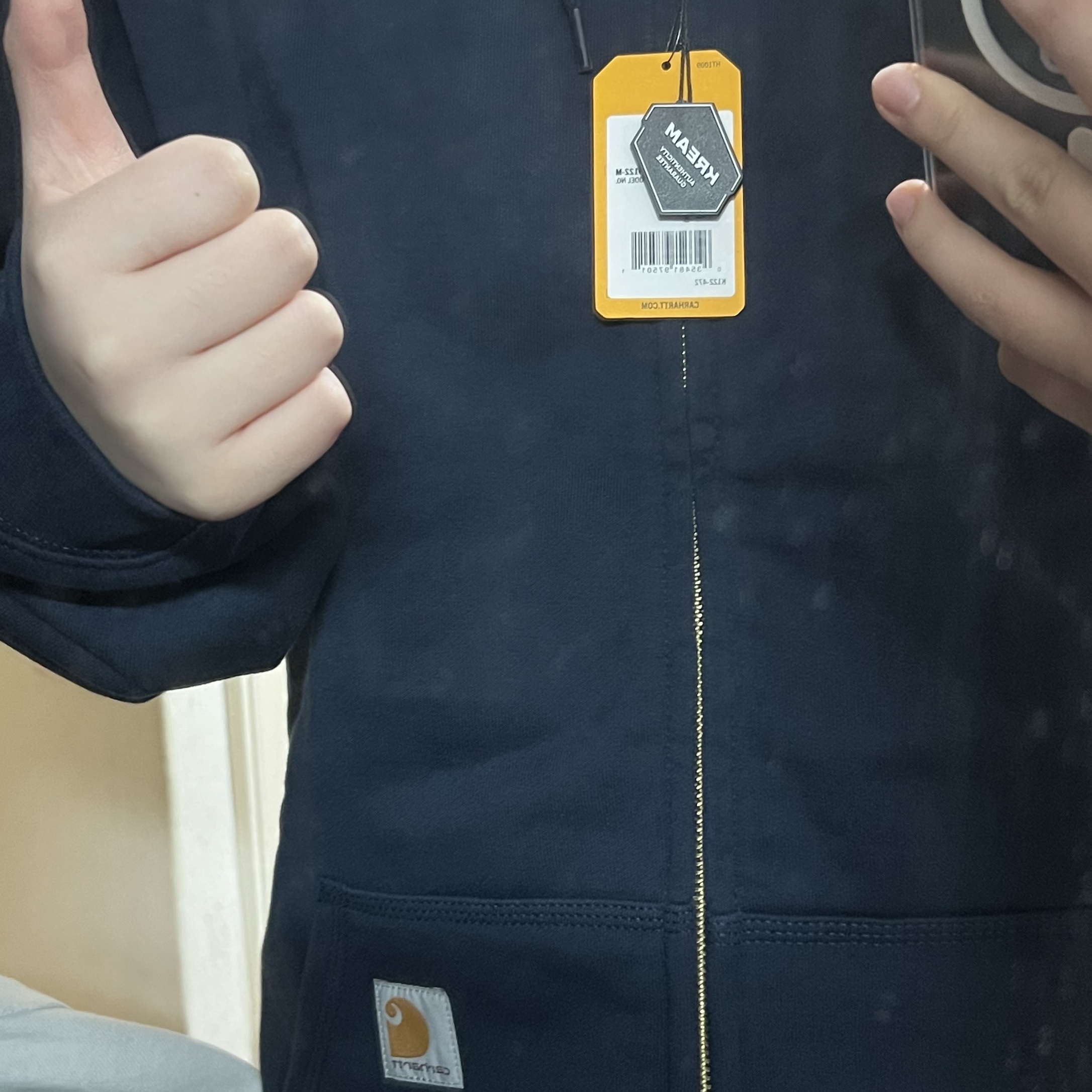 Carhartt Loose Fit Midweight Regular Full Zip Sweatshirt New Navy 착용 스타일