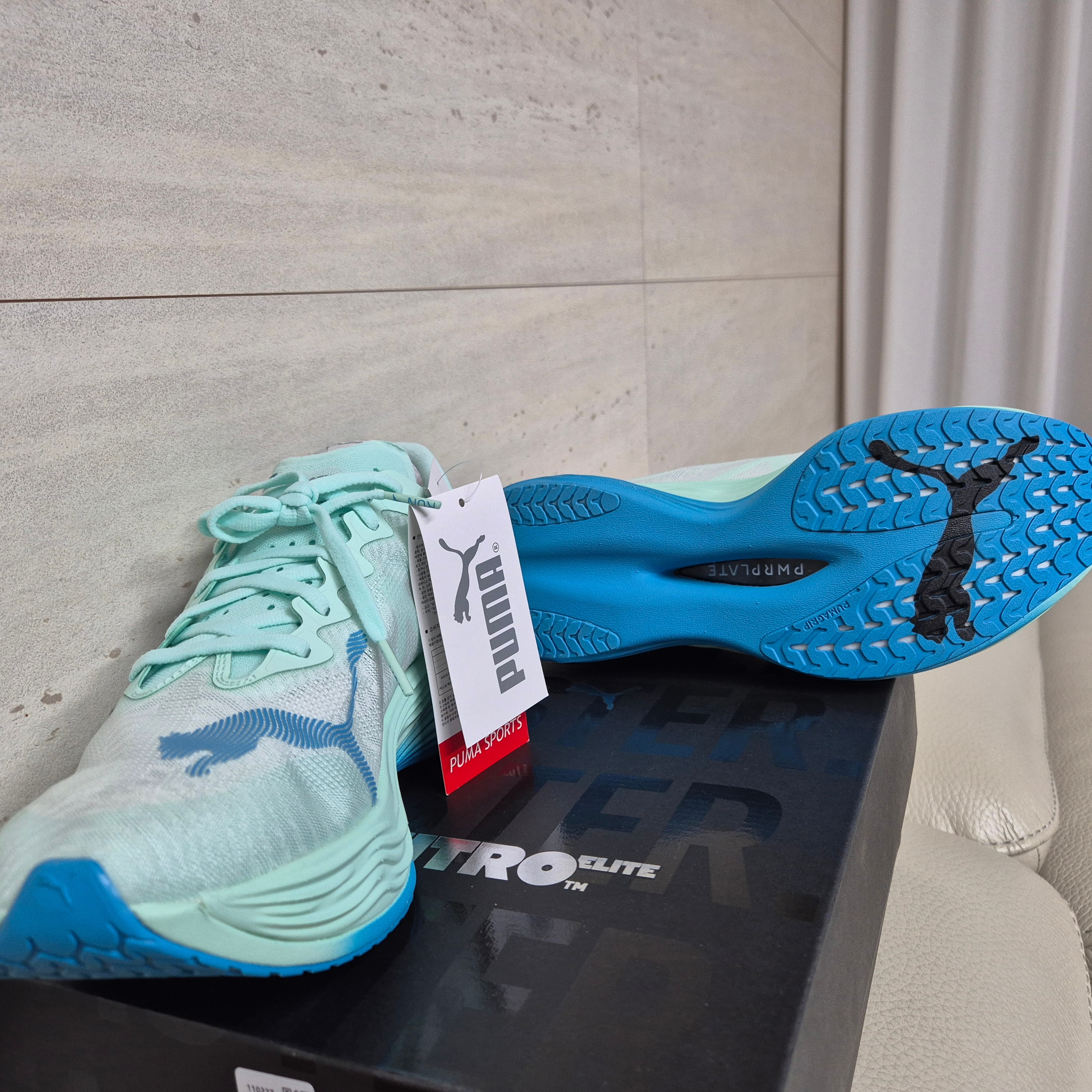 Puma Deviate Nitro Elite 3 Mint Melt Speed Blue 착용 스타일 - 1