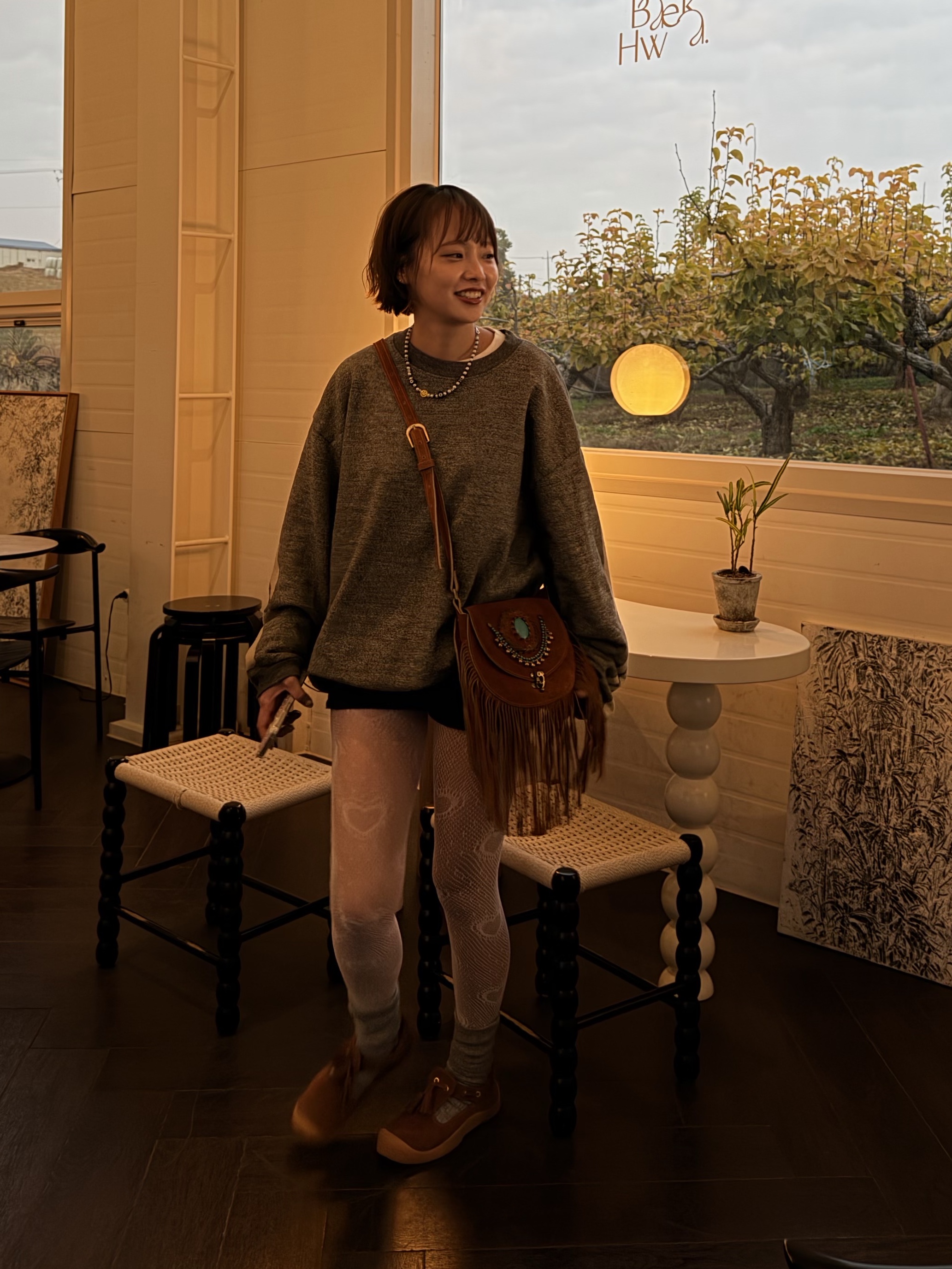Kapital Fleece Big Crewneck Sweat Heather Charcoal 착용 스타일 - 4