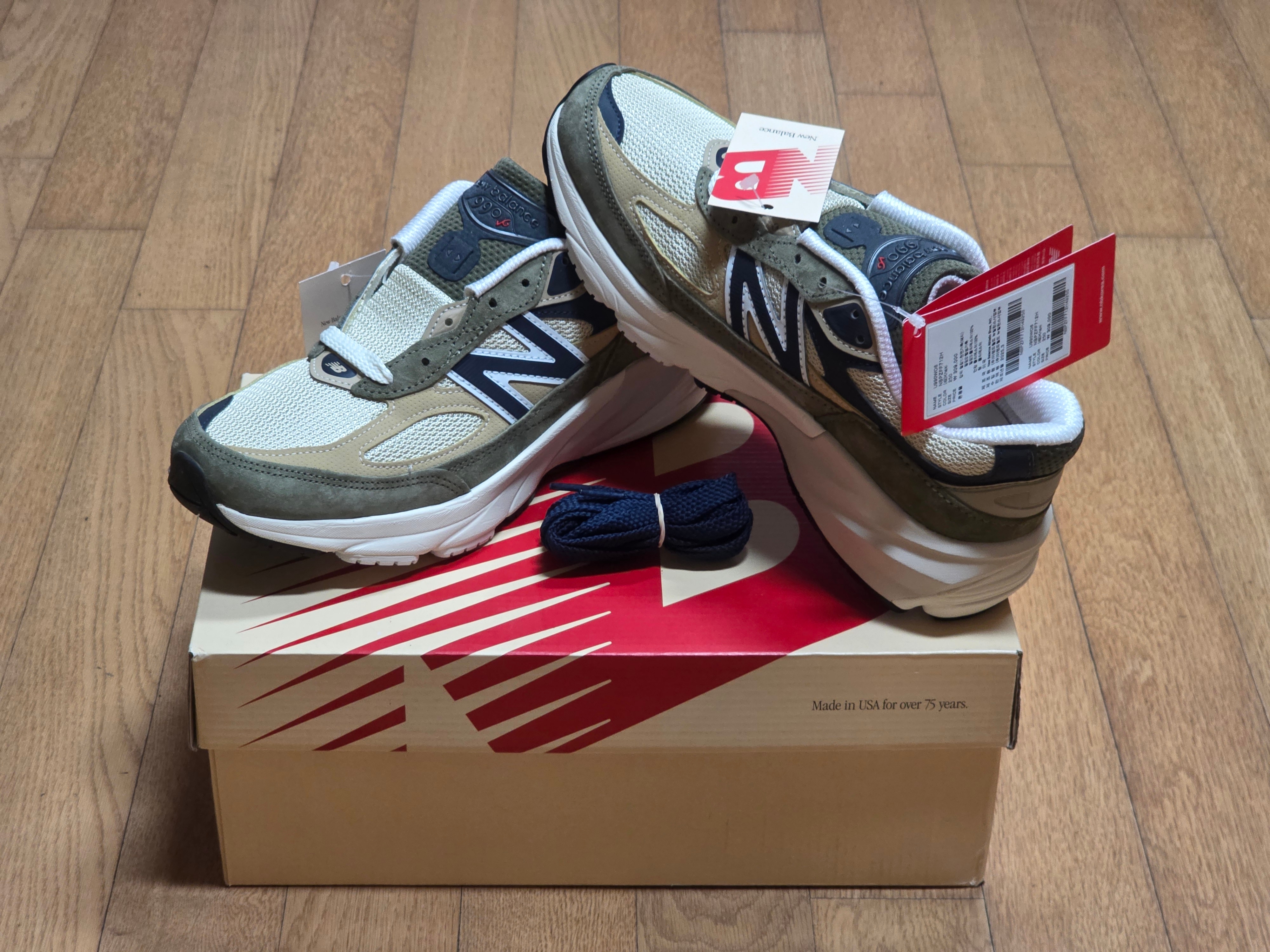 New Balance 990v6 Made in USA Dark Camo Incense Natural Indigo 착용 스타일 - 1