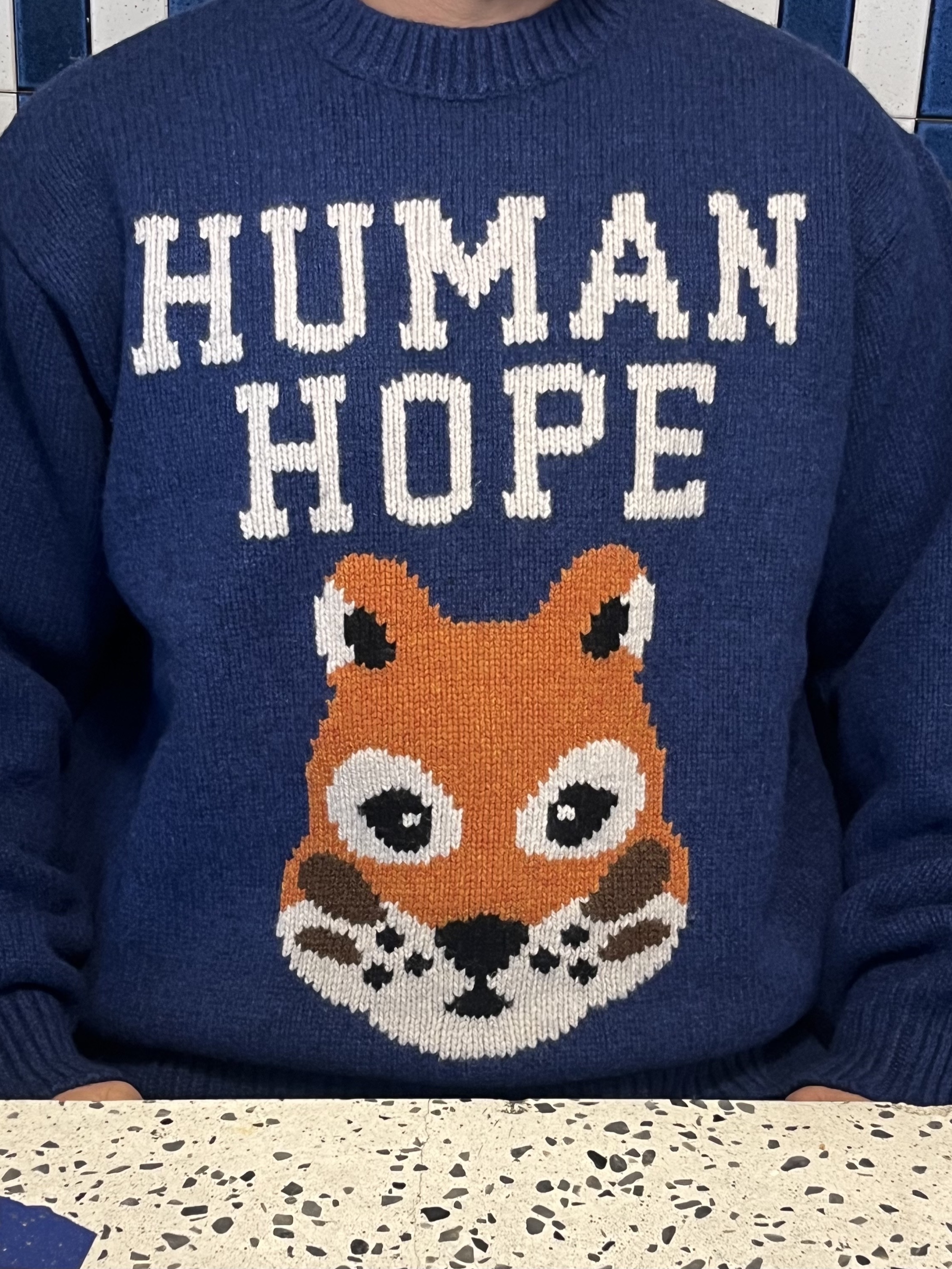 Human Made Human Hope Low Gauge Knit Navy 착용 스타일 - 1