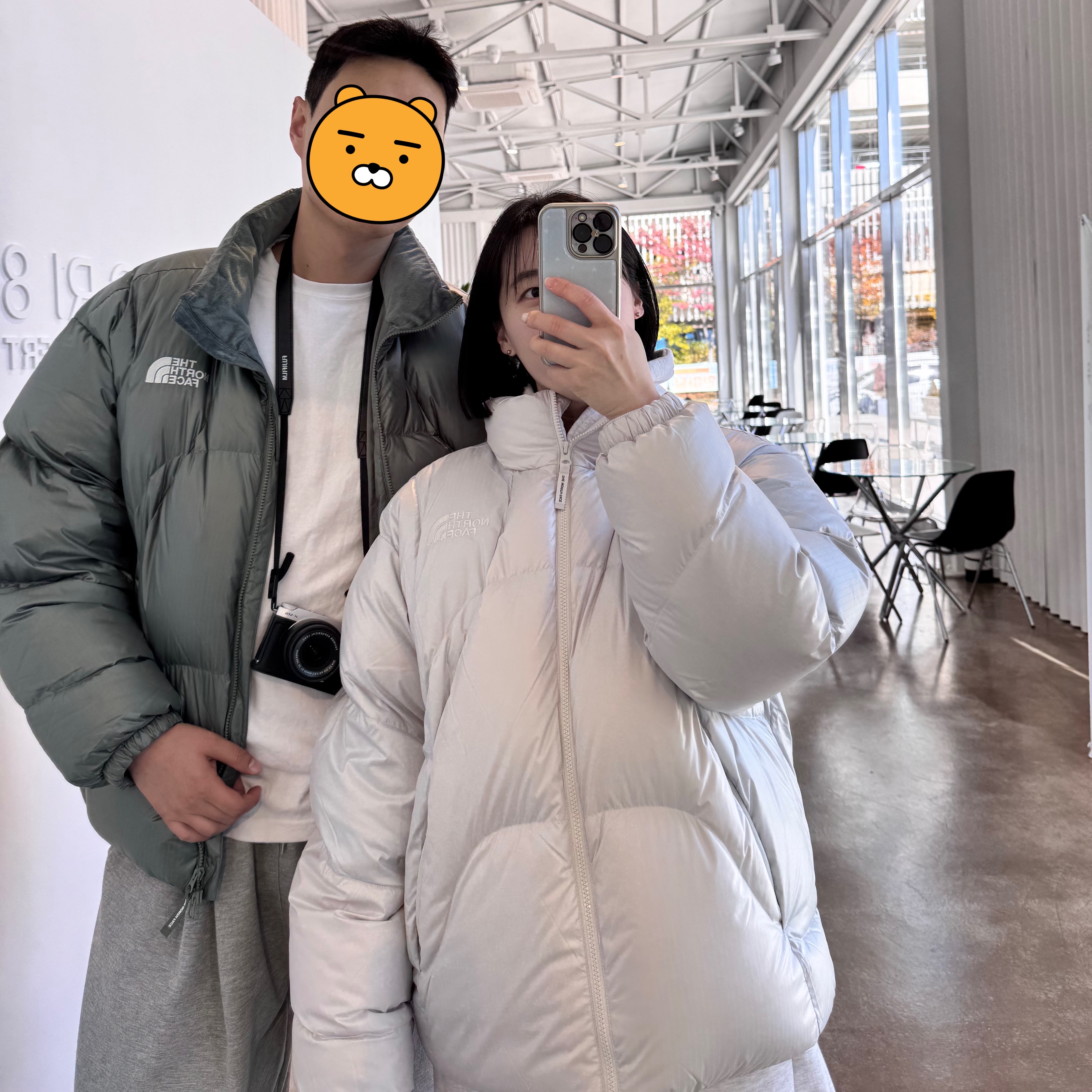 The North Face White Label Wave RDS Down Jacket Khaki, The North Face White Label Wave RDS Down Jacket Ice Gray 착용 스타일