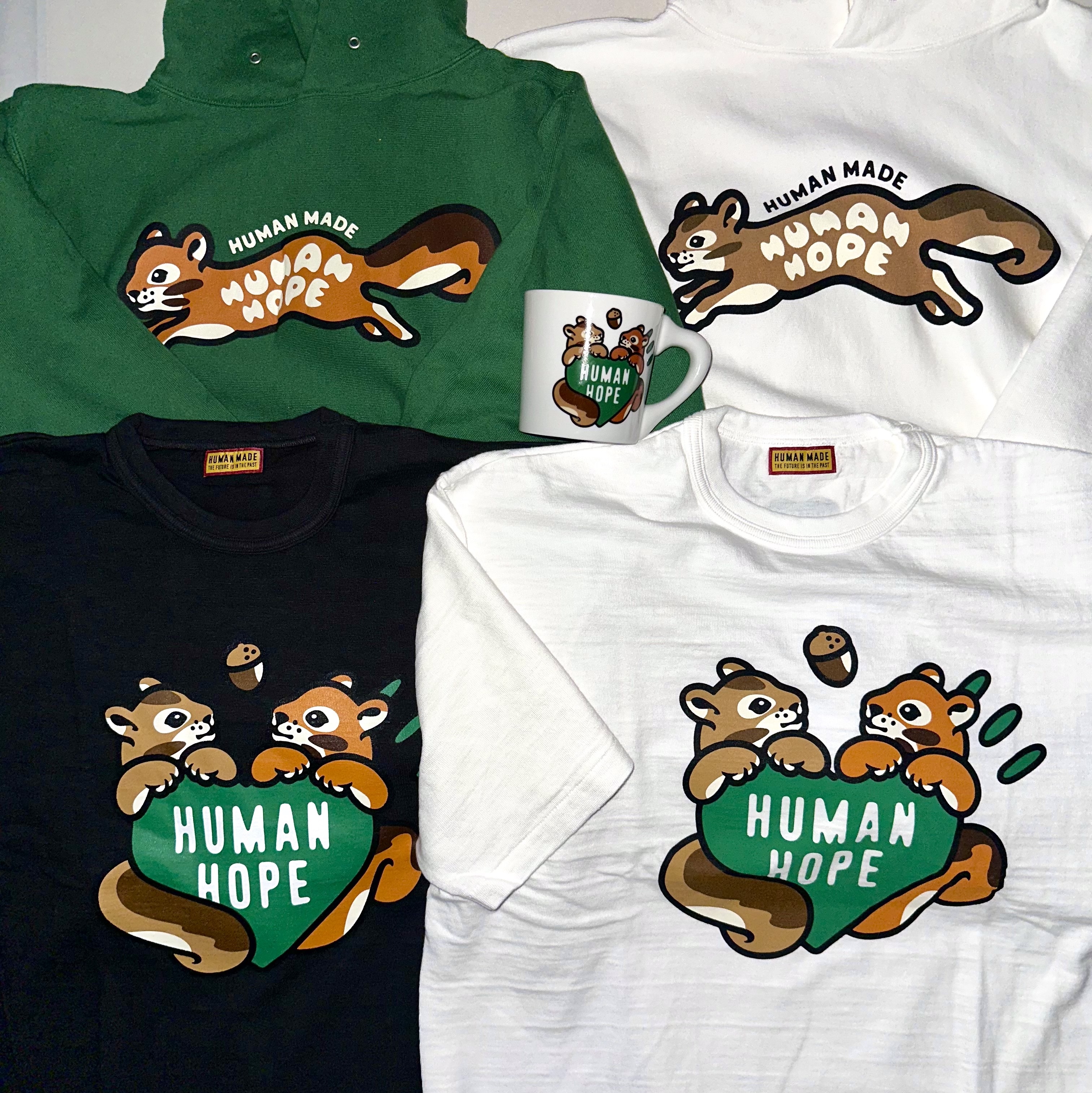 Human Made Human Hope Graphic T-Shirt Black, Human Made Human Hope Heavyweight Hoodie Green 착용 스타일