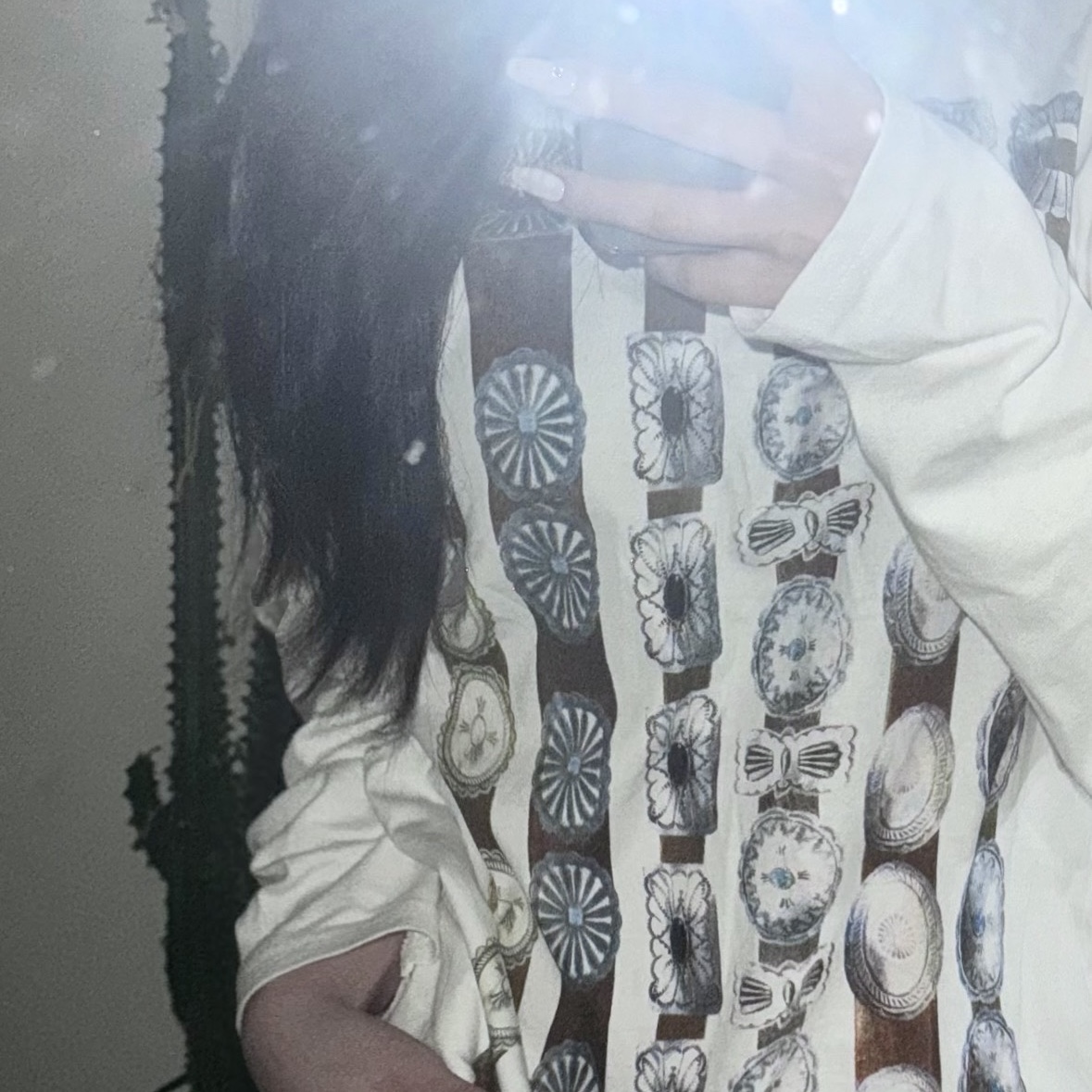 Kapital 20 Curtain Concho Print Jersey Crew Long T-Shirt White 착용 스타일
