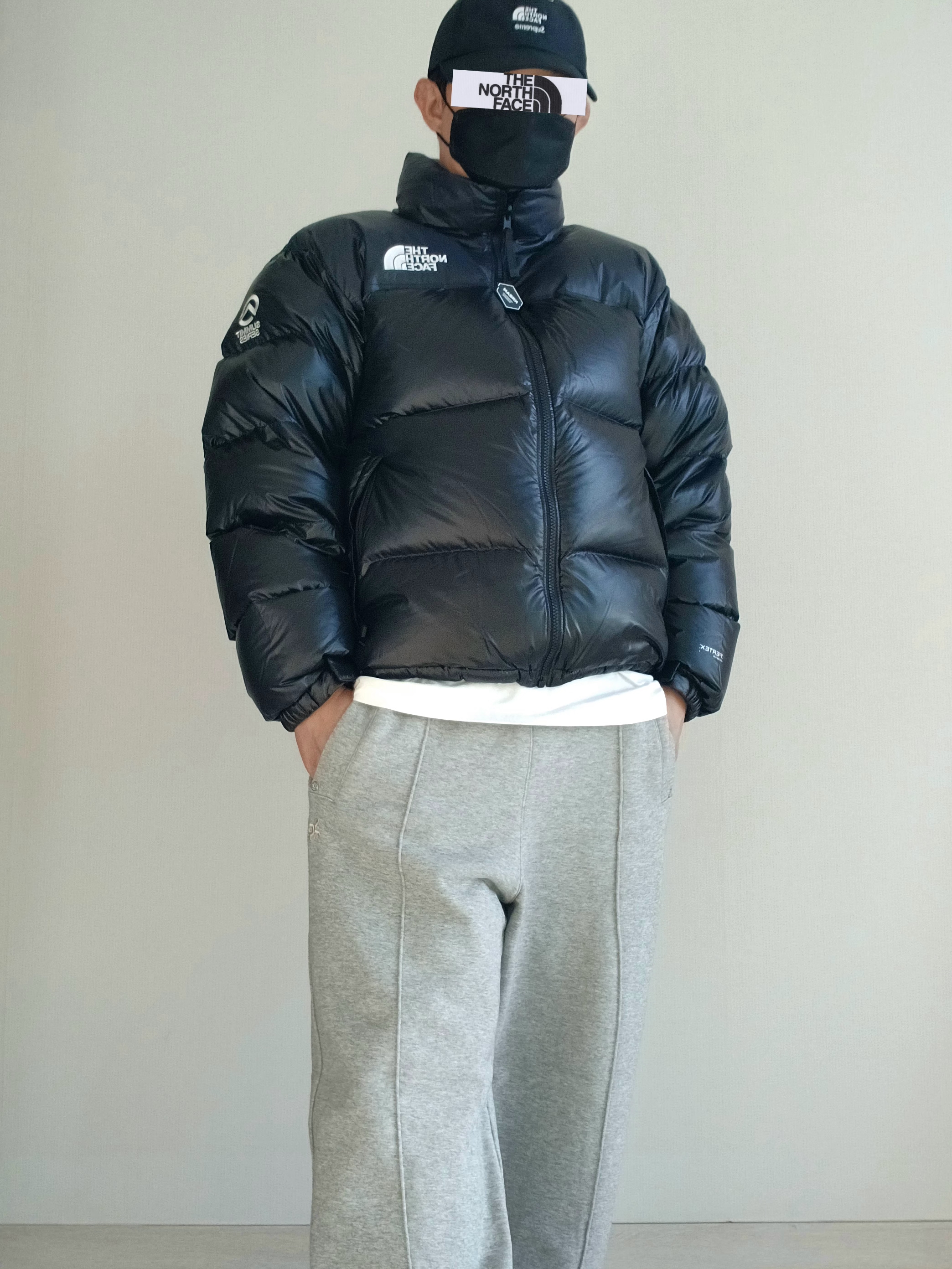 Supreme Small Box LS T-Shirt White - 24SS, SATUR Teo Cotton Banding Sweatpants Melange Gray 착용 스타일 - 1