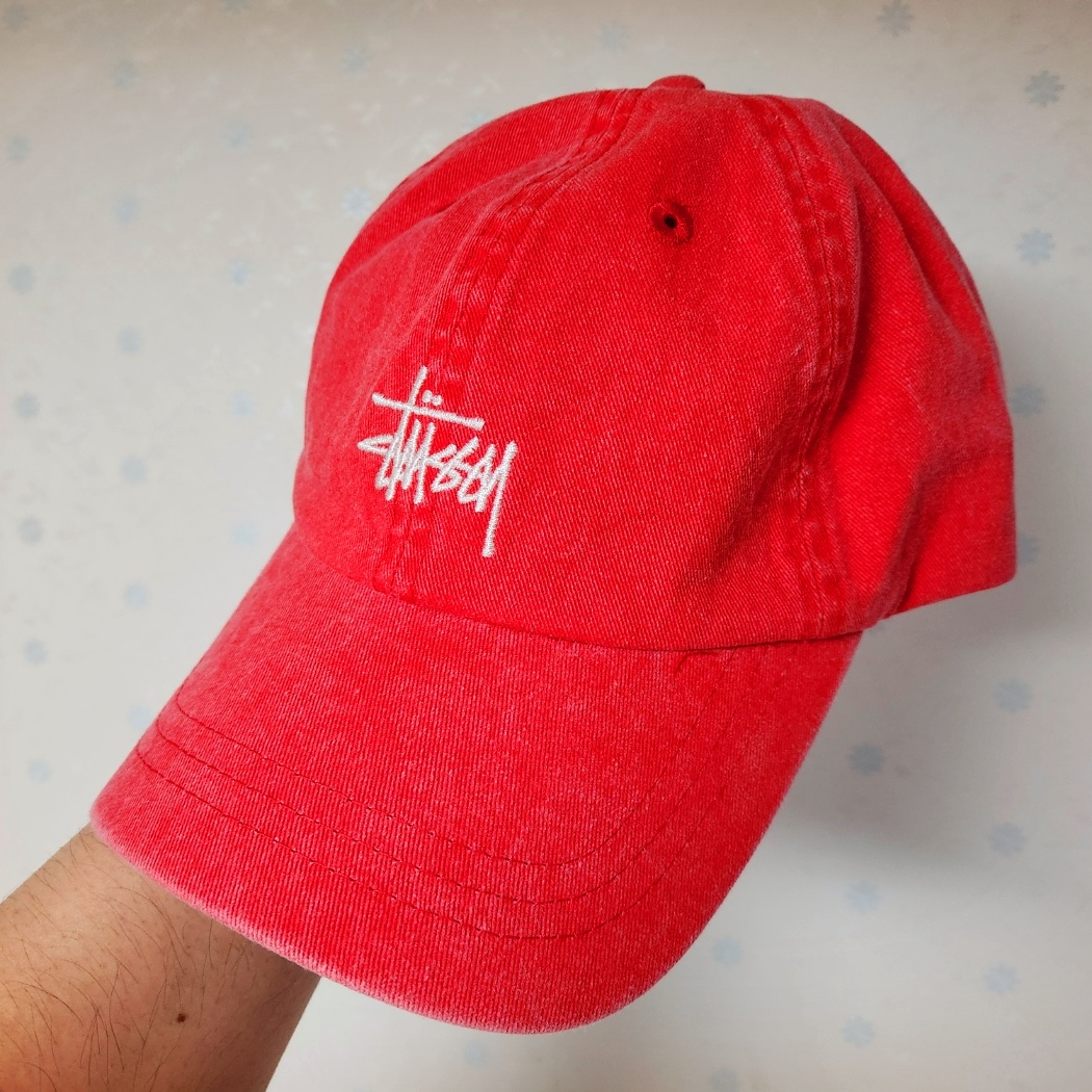 Stussy Low Profile Basic Washed Strapback Raspberry 착용 스타일 - 1