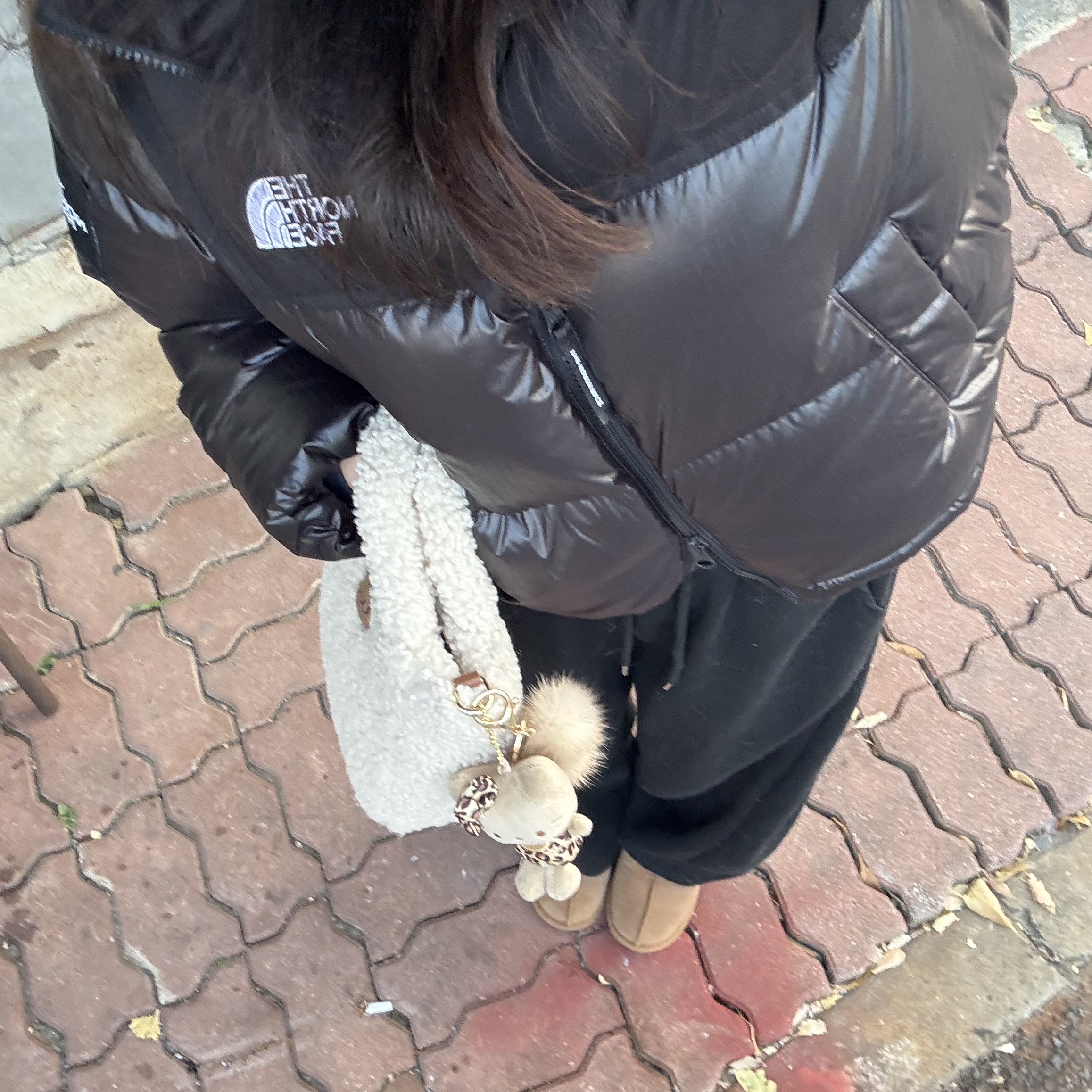 (W) The North Face White Label Novelty Nuptse Down Jacket Black 착용 스타일