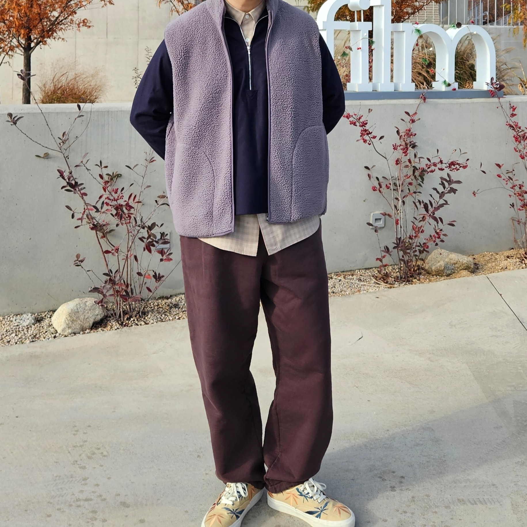 Vans Vault OG Authentic LX Blue Dream, Auralee Super Light Wool Check Shirt Light Beige Check - 22AW 착용 스타일 - 6