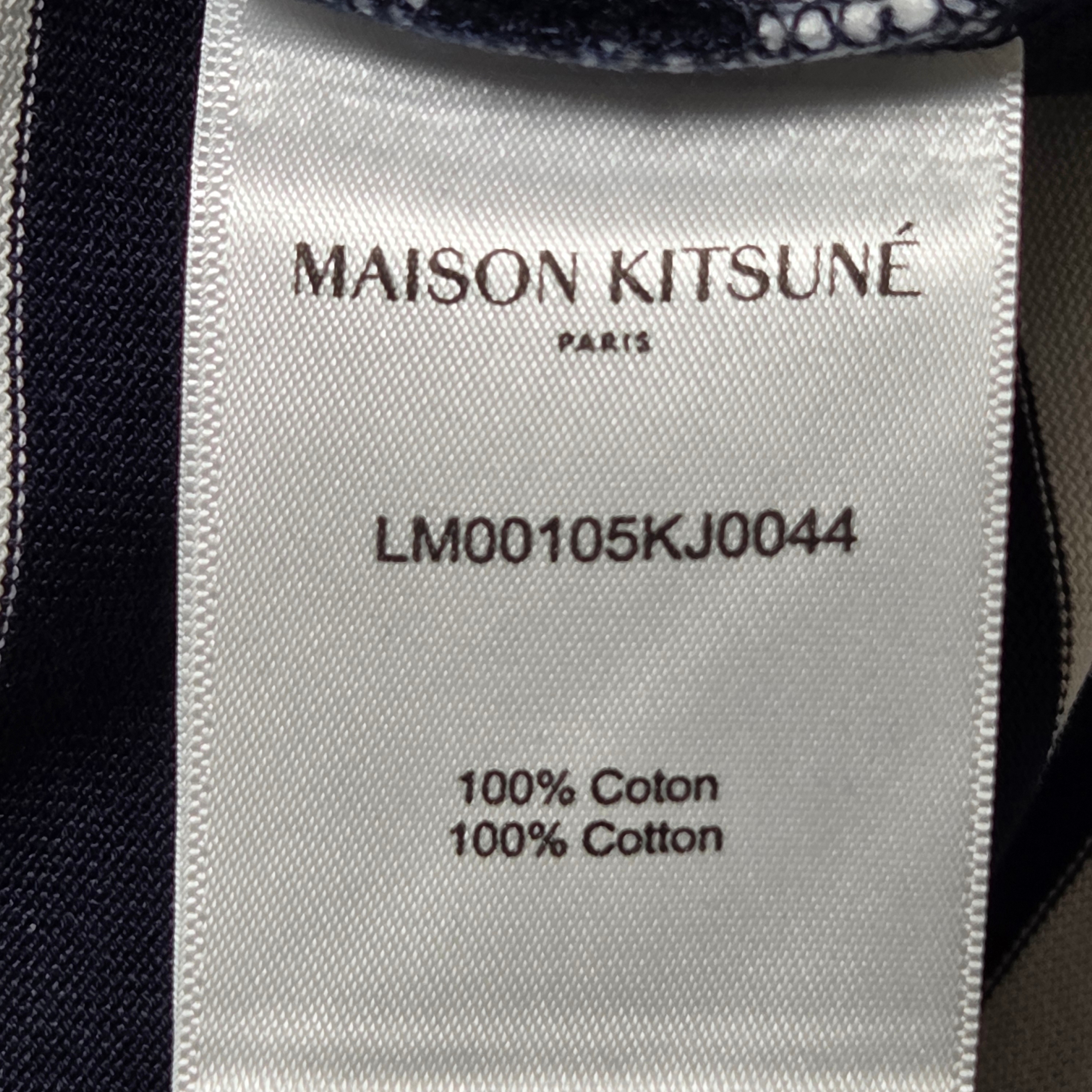 Maison Kitsune Fox Head Patch Regular Marin Long Sleeve T-Shirt Navy Stripes 착용 스타일 - 3
