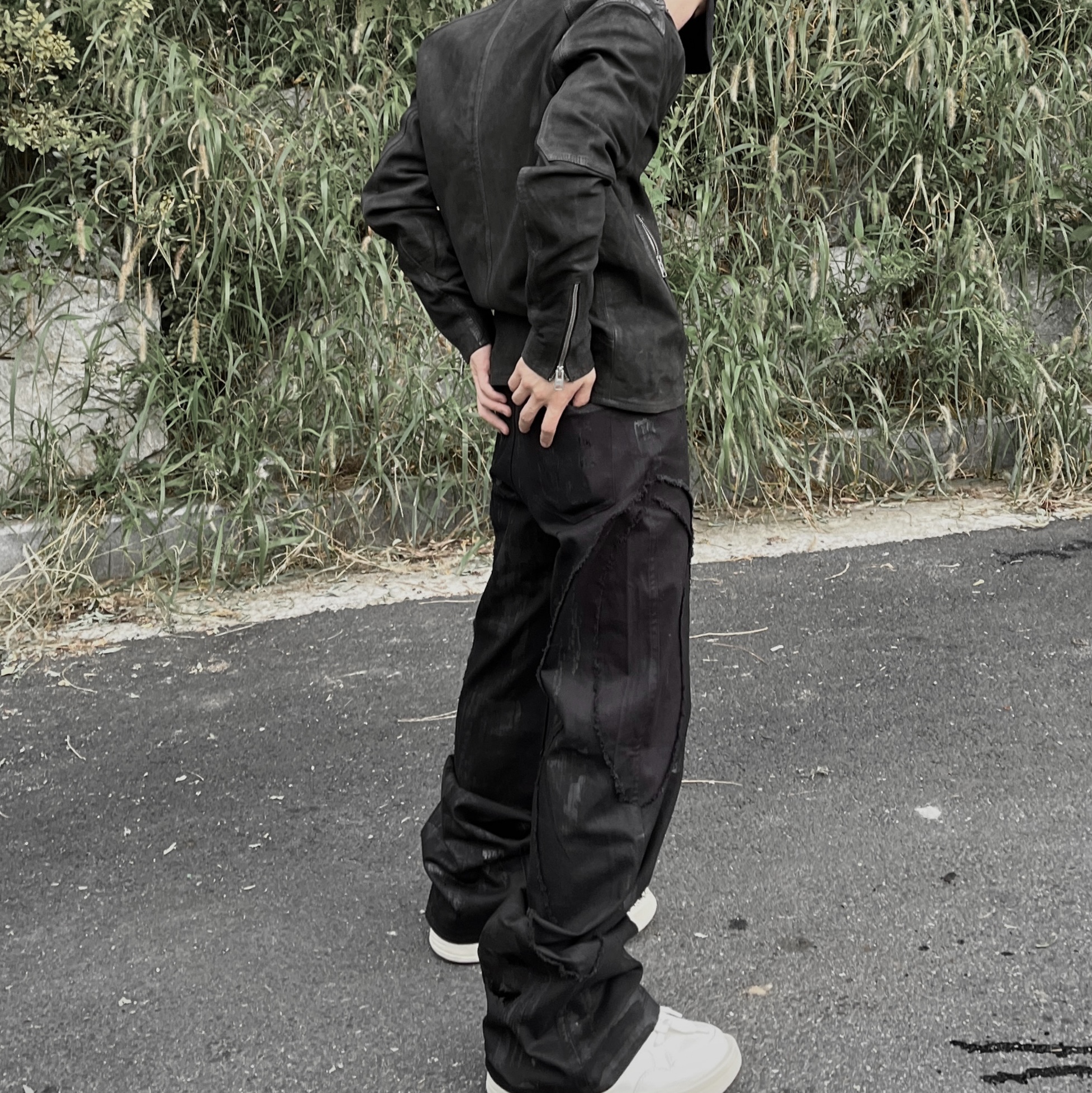 REPINER Curve Coated Trouser Black, Converse x Drkshdw Turbowpn Egret 착용 스타일