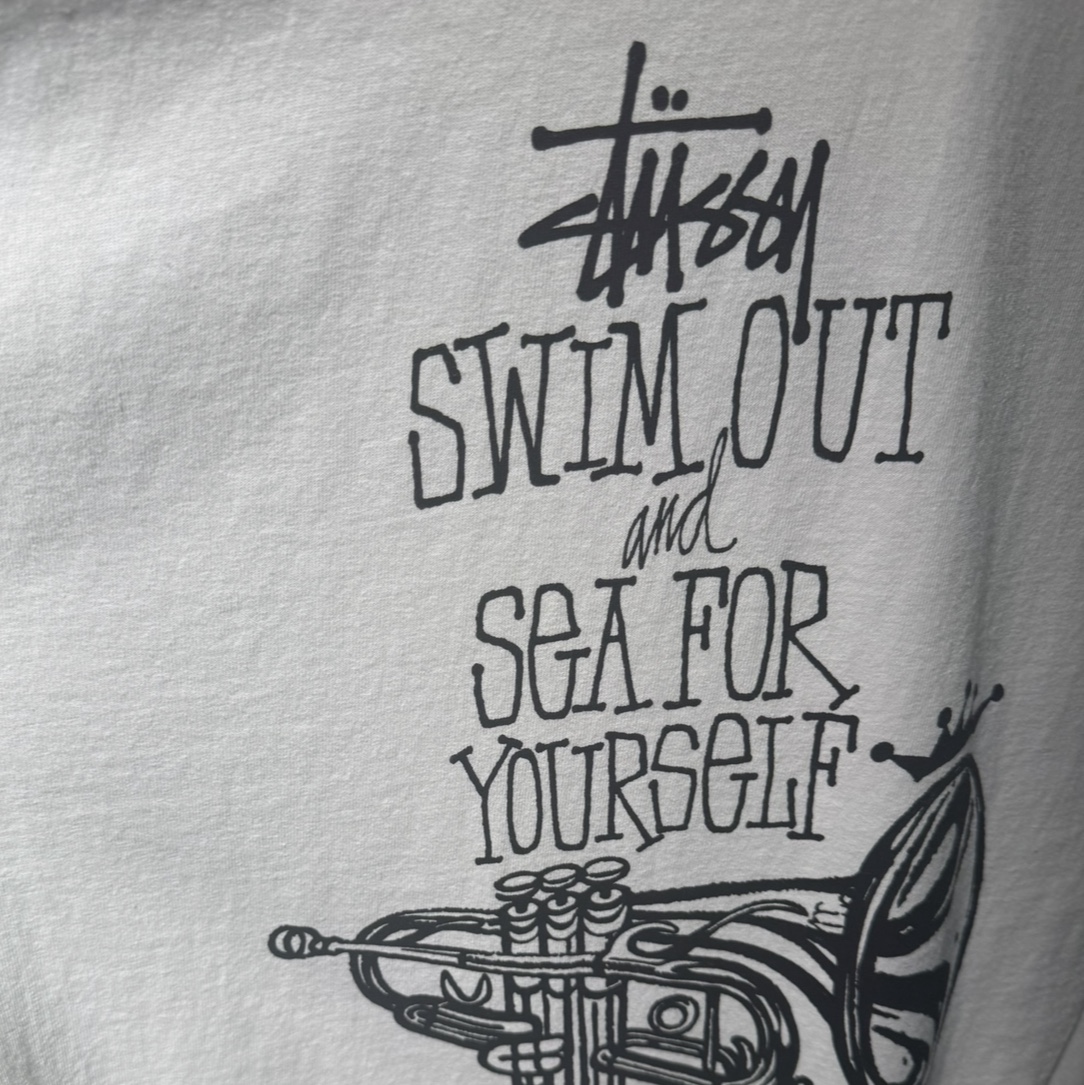 Stussy Pigment Dyed Swim Out T-Shirt Natural 착용 스타일