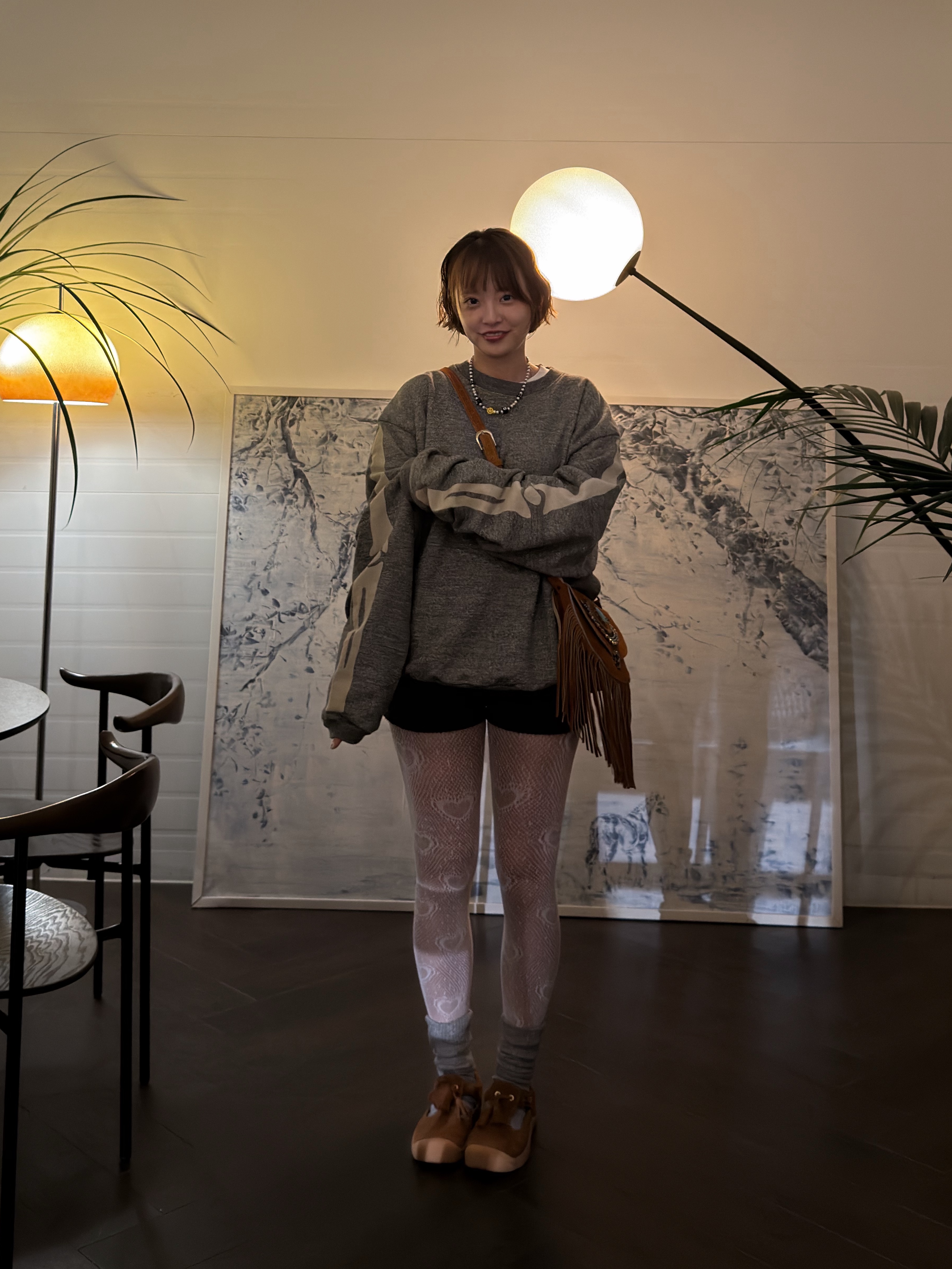Kapital Fleece Big Crewneck Sweat Heather Charcoal 착용 스타일 - 1
