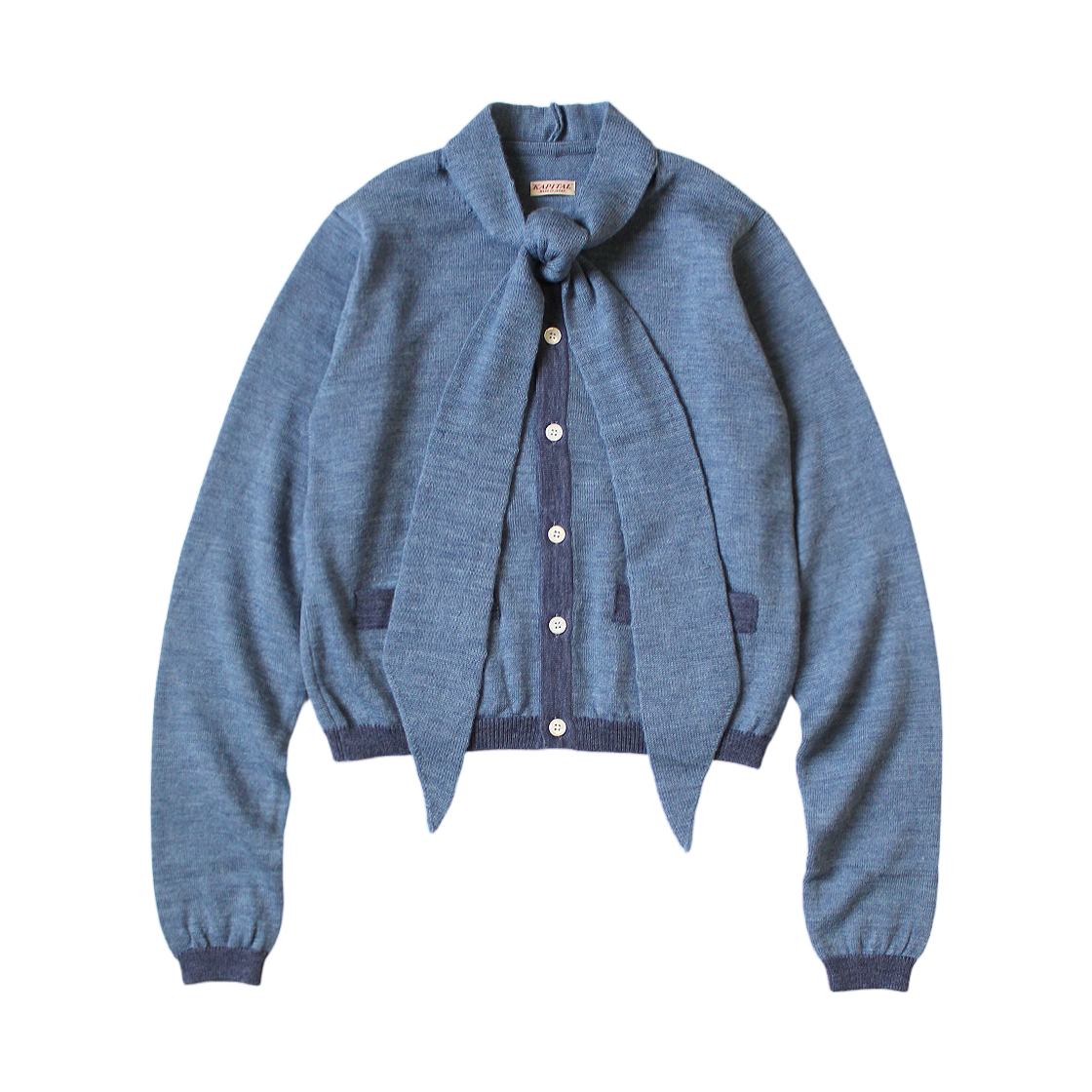 (W) 캐피탈 12G 니트 보우타이 가디건 L's 라이트 블루((W) Kapital 12G Knit Bowtie Cardigan L's Light Blue) - 1