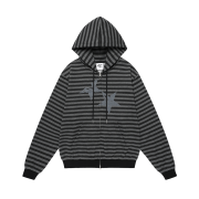 CAVISH Striped Twin Star Zip Up Hoodie Black
