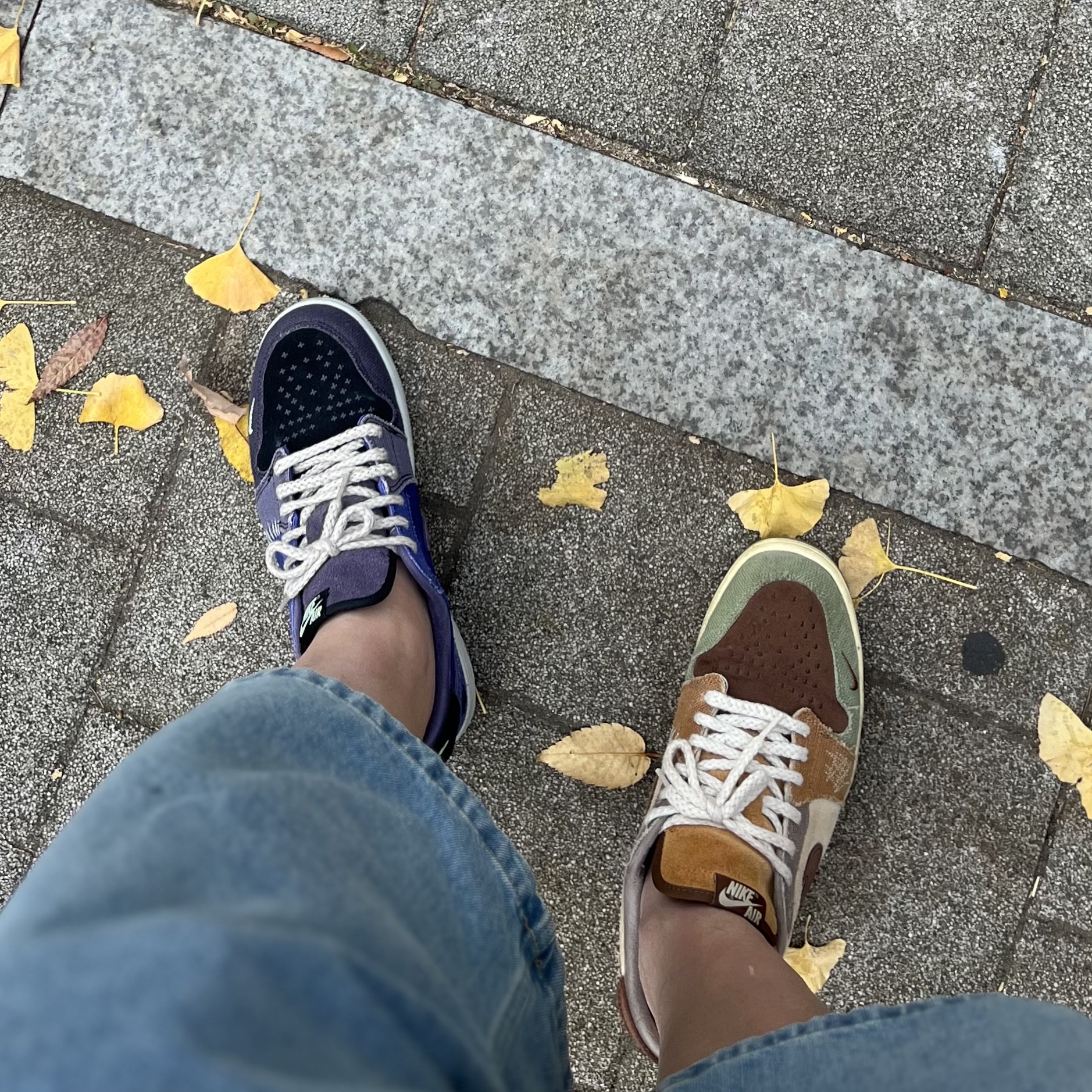 Jordan 1 x Zion Williamson Retro Low OG Regency Purple and Dark Raisin, Jordan 1 x Zion Williamson Retro Low OG Flax and Oil Green 착용 스타일 - 1