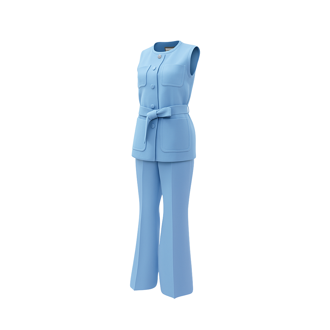ITBEA5H733CC Gucci Sky Blue Belted Vest and Pants Set